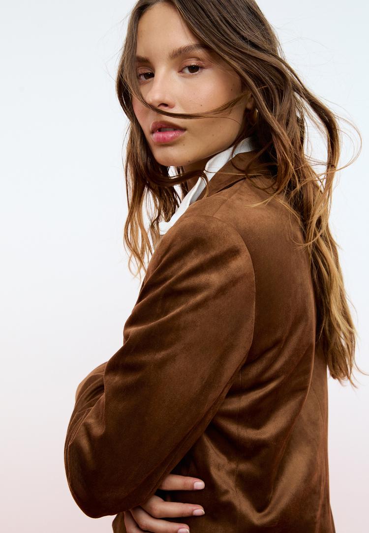 regular fit faux suede blazer