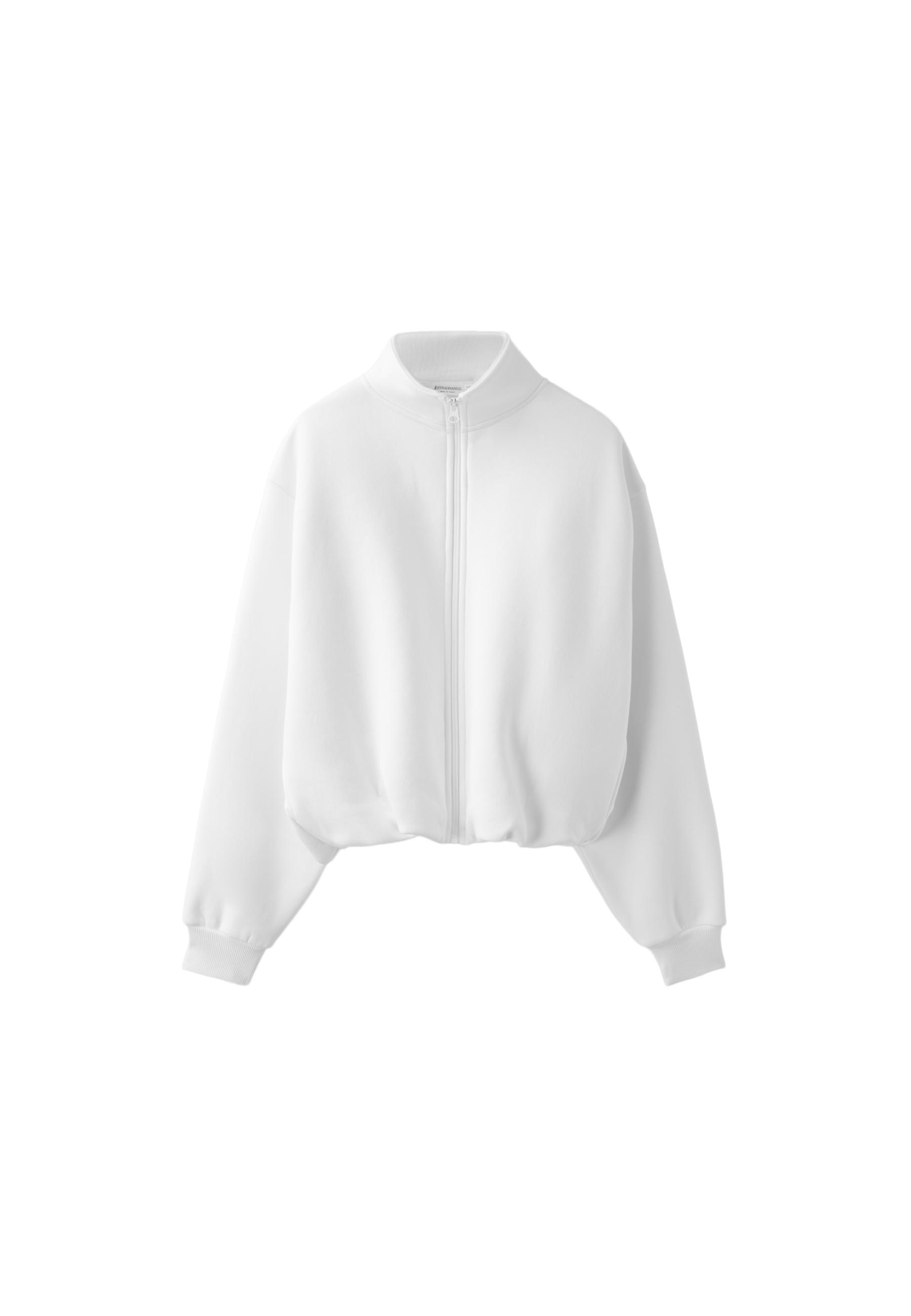 High neck cropped sweatshirt — Ecru