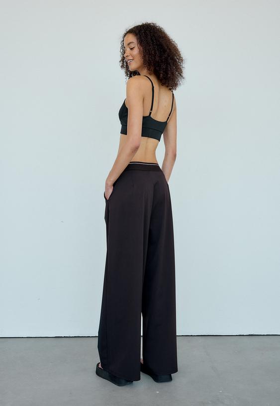 Stradivarius Pantaloni Jogger Palazzo Cu Talie Elastică Negru S