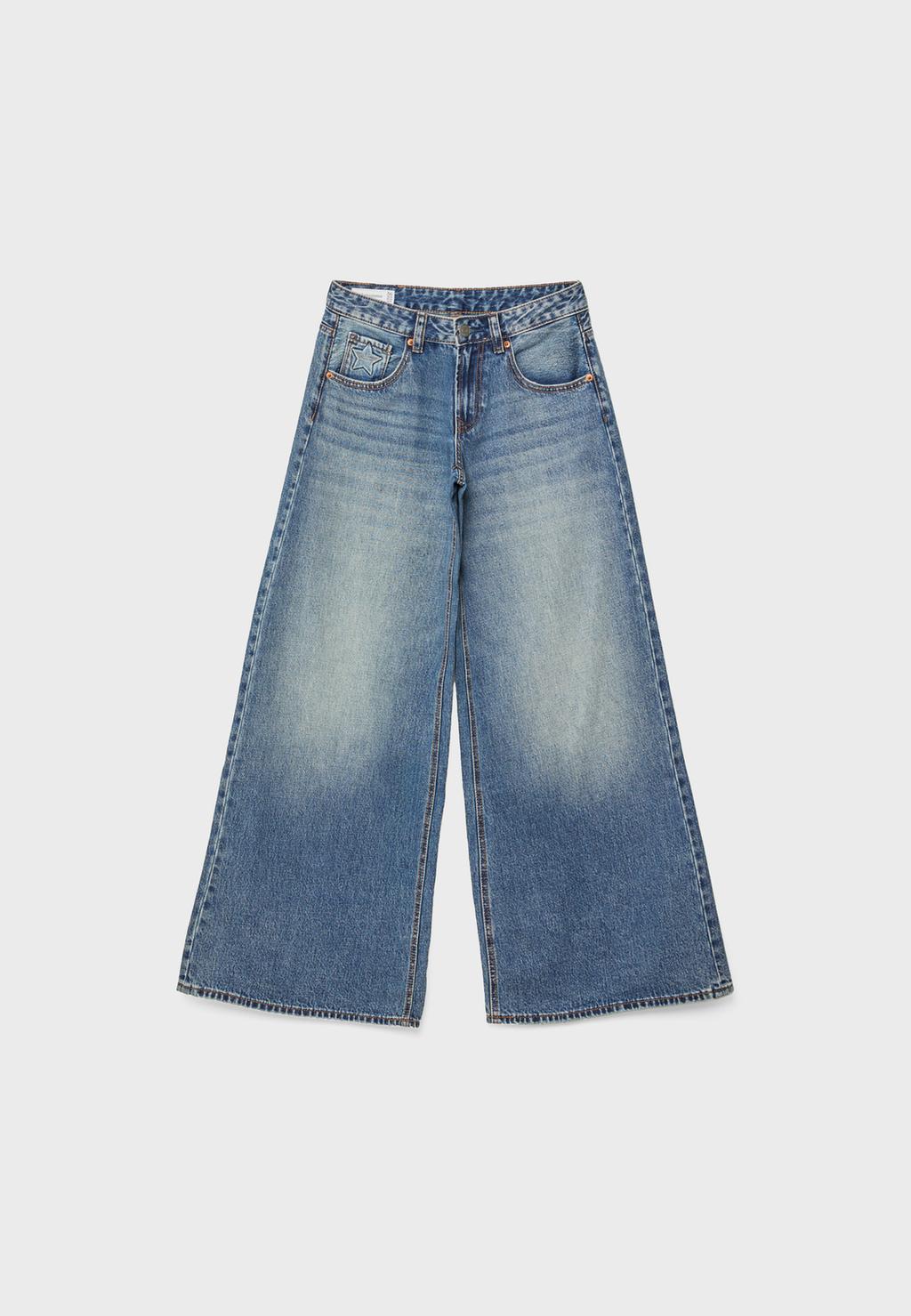 Jeans taille basse wide leg étoiles