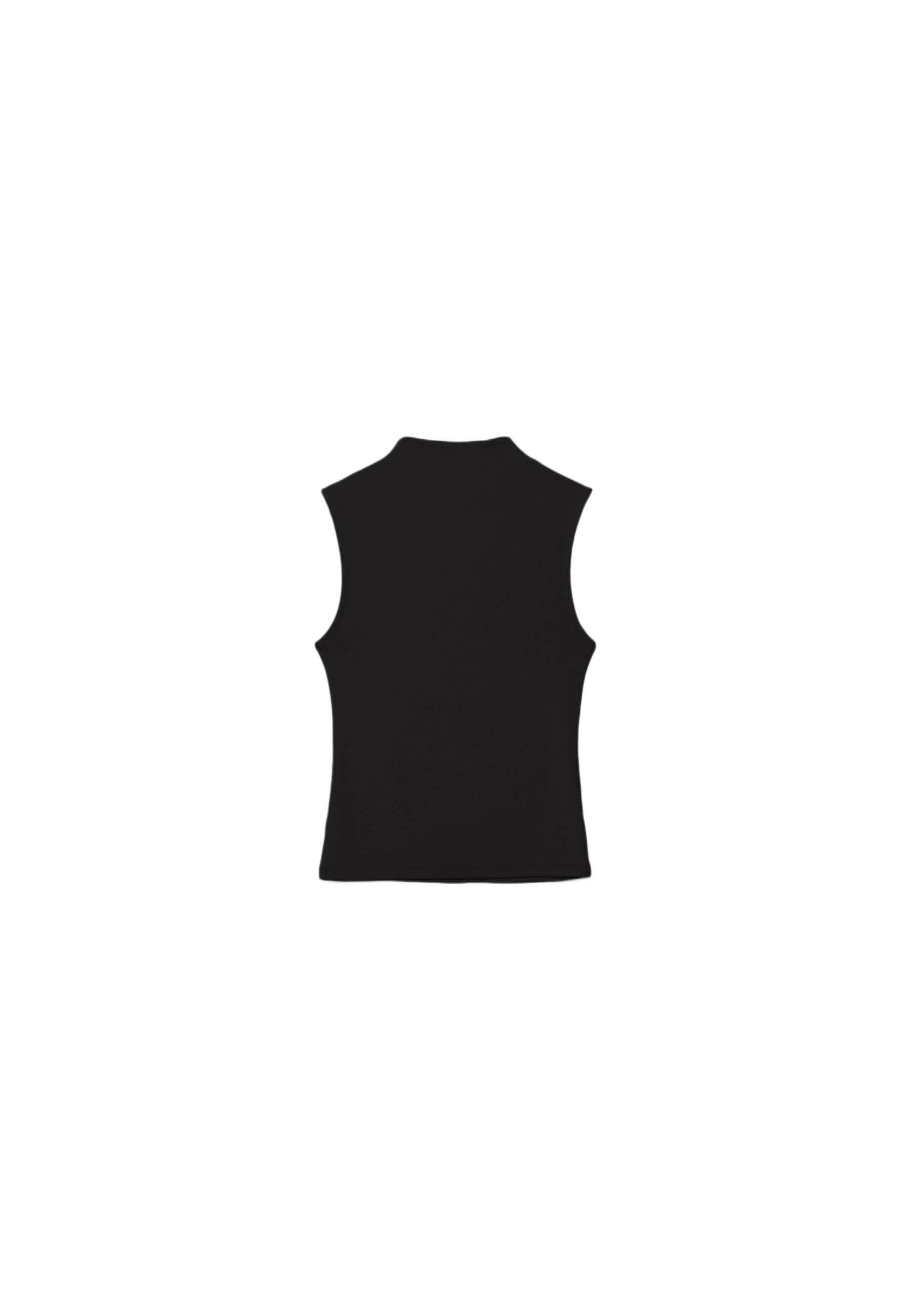 Sleeveless funnel neck T-shirt — Black