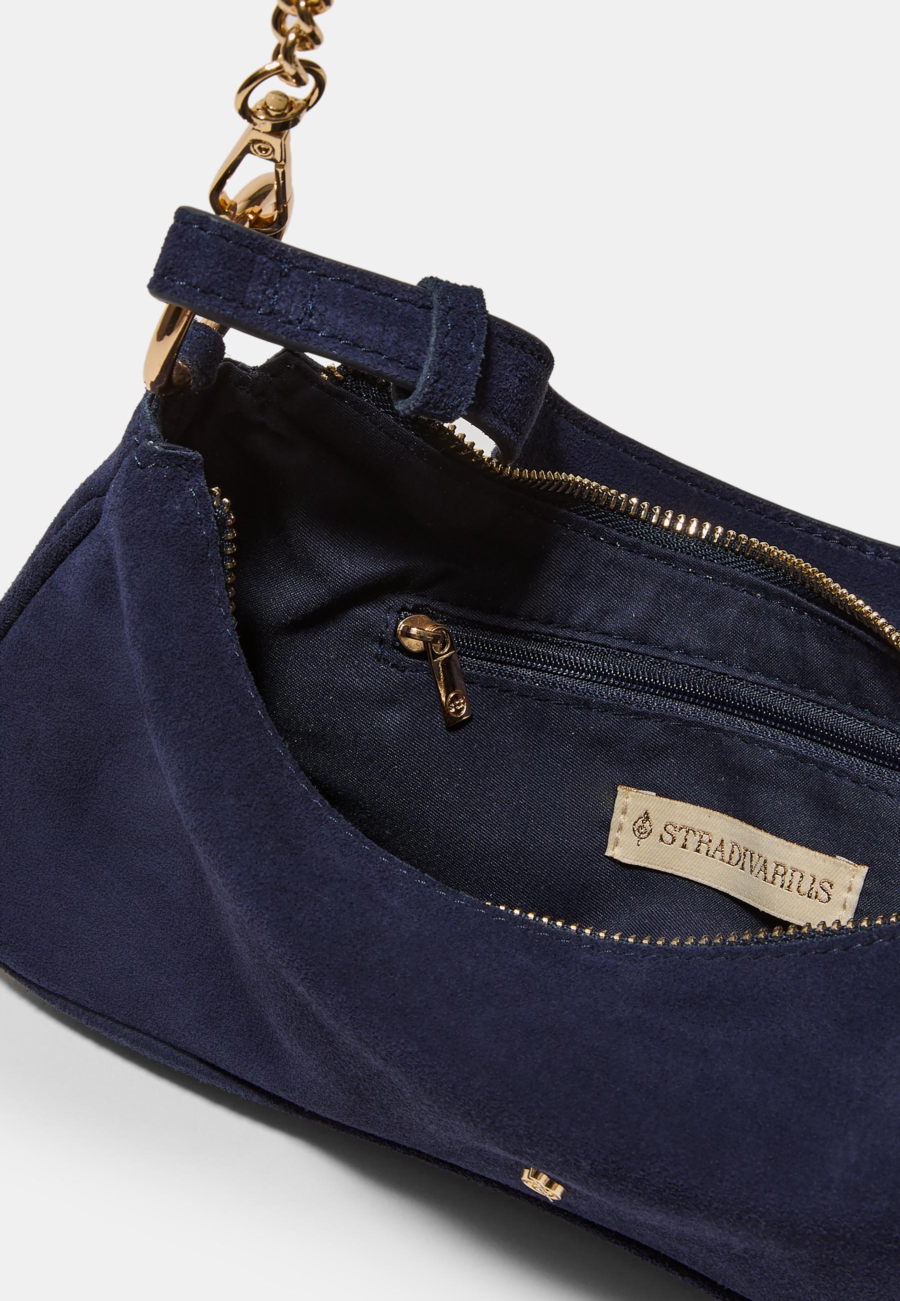 100% leather moon crossbody bag — Navy blue