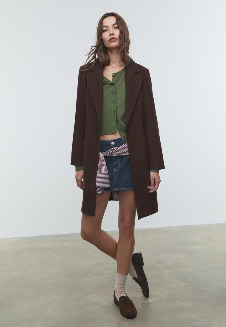 soft touch button up midi coat