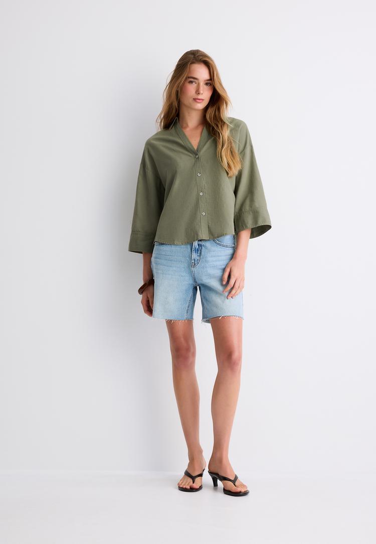 camisa manga kimono efecto lino