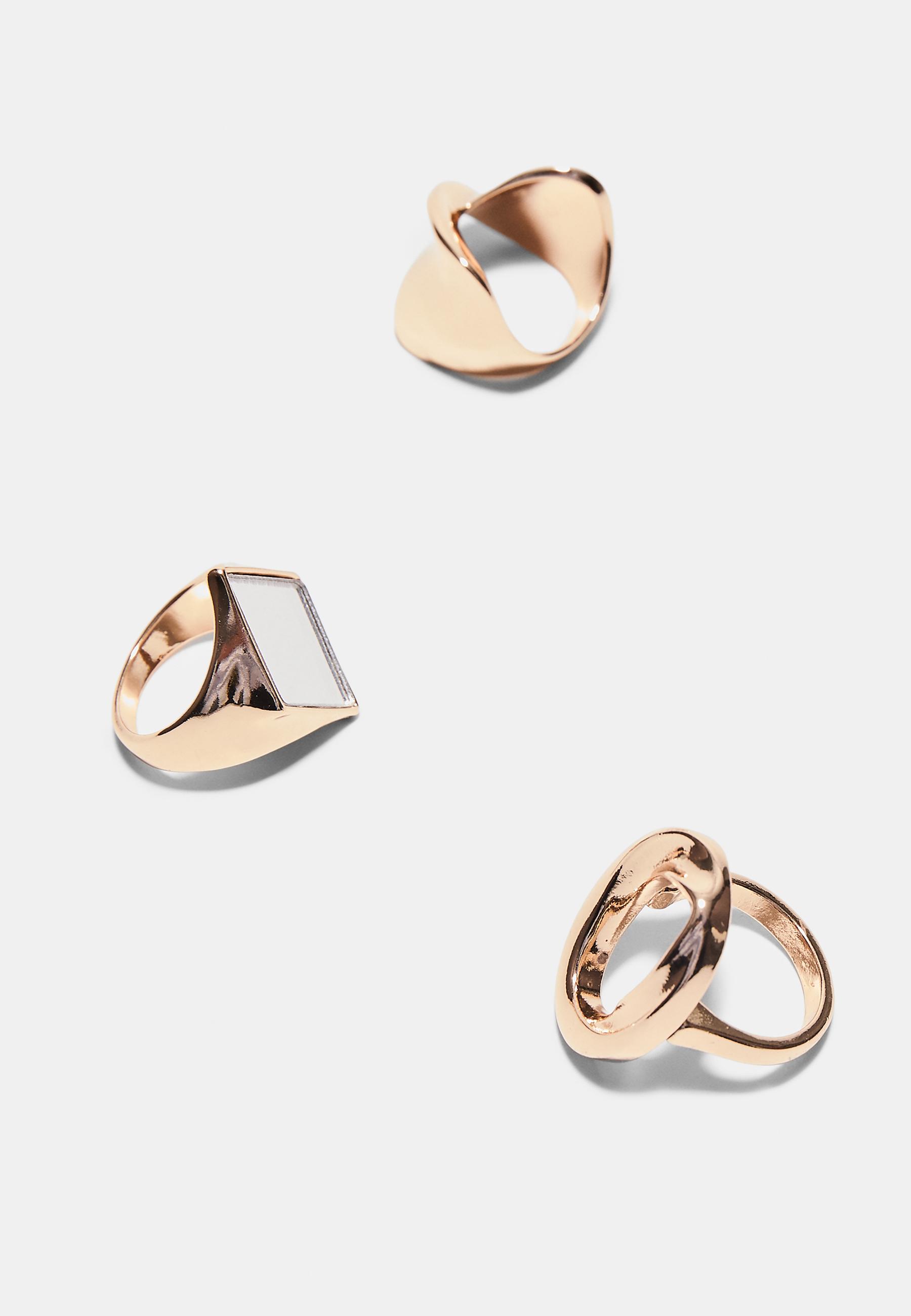 Set of 3 rhombus rings — Gold