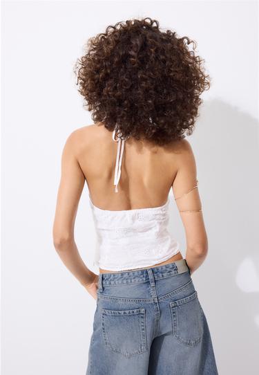 Embroidered halter top — Ecru 5