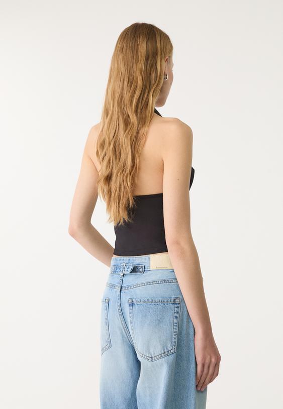 halter top with cowl neckline