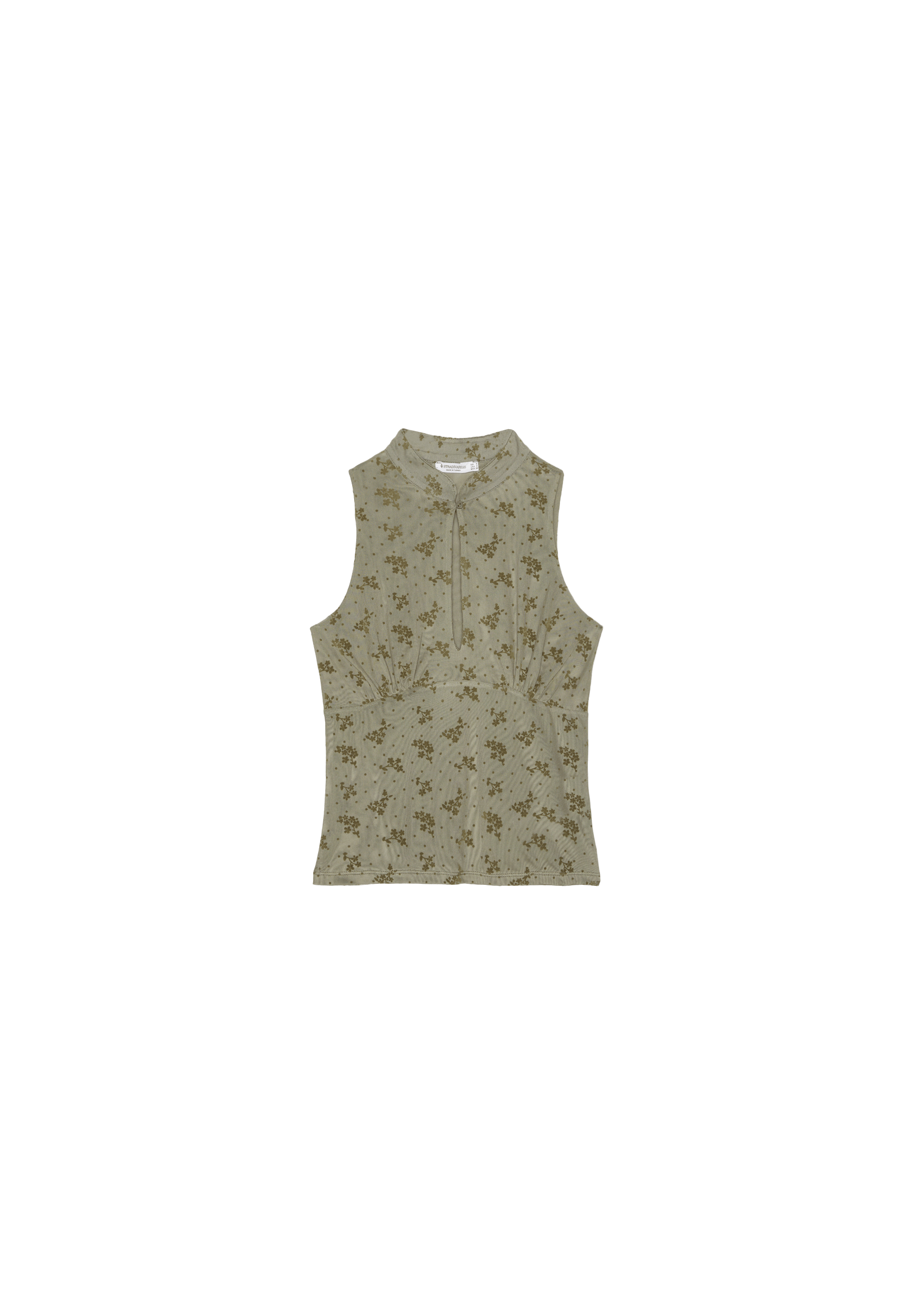 Sleeveless stand collar top with split — Olive green