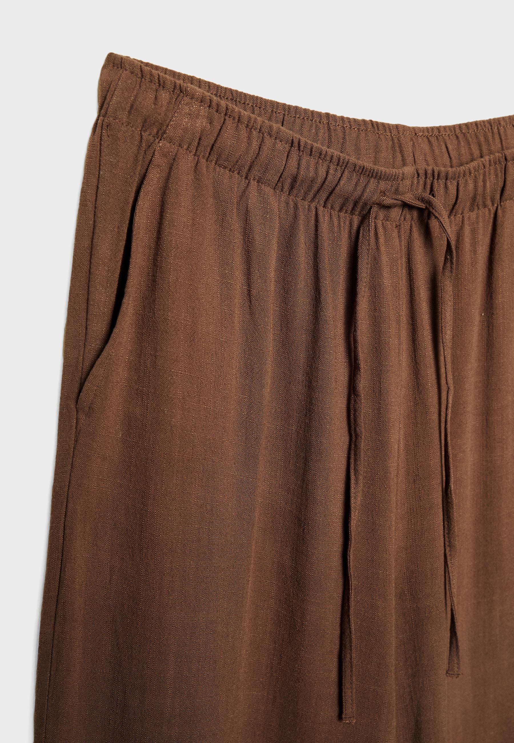 Straight-leg linen-look trousers — Brown