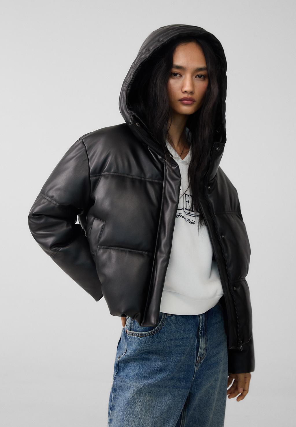 Leather effect puffer jacket