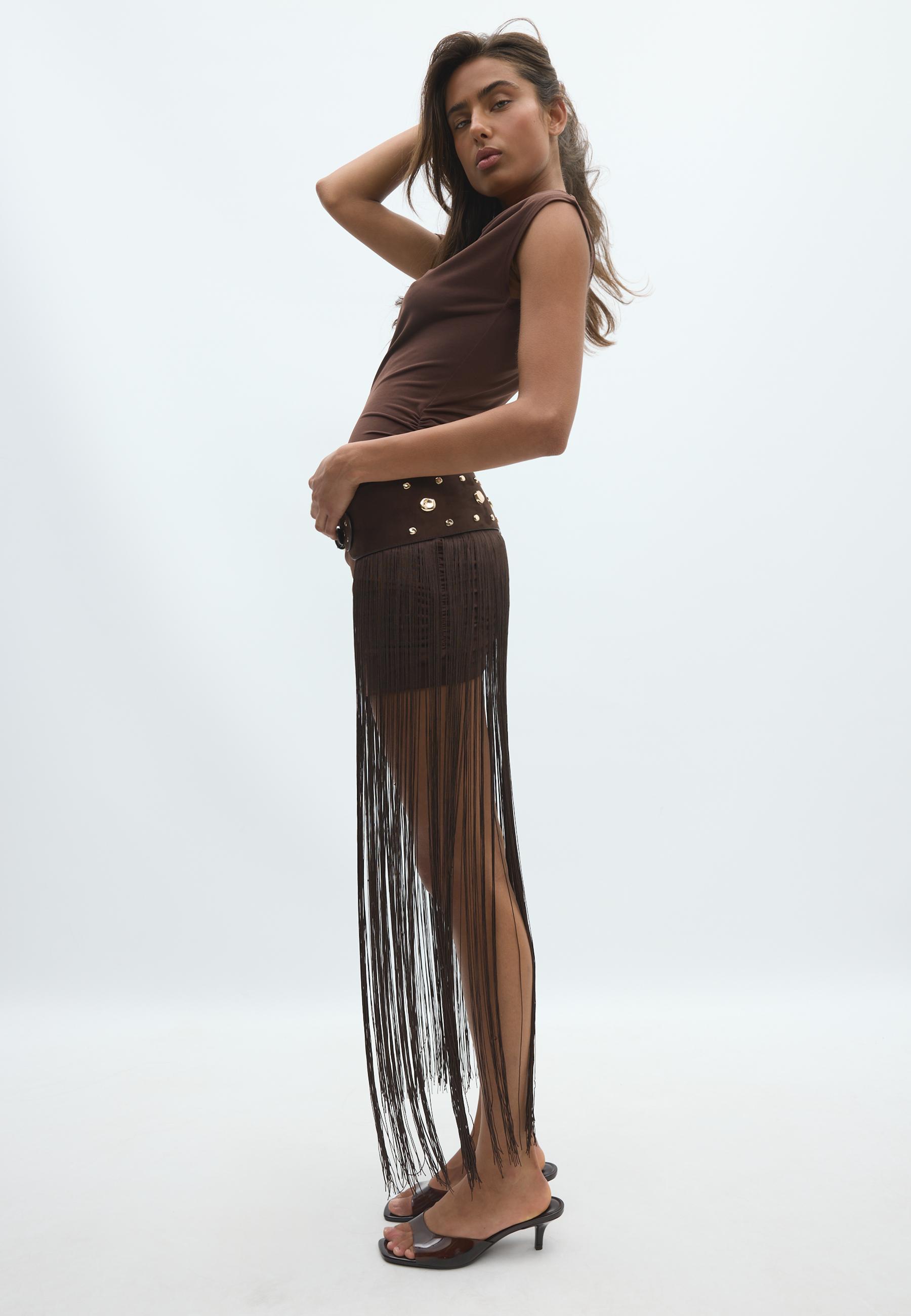 Fringed belt — Brown