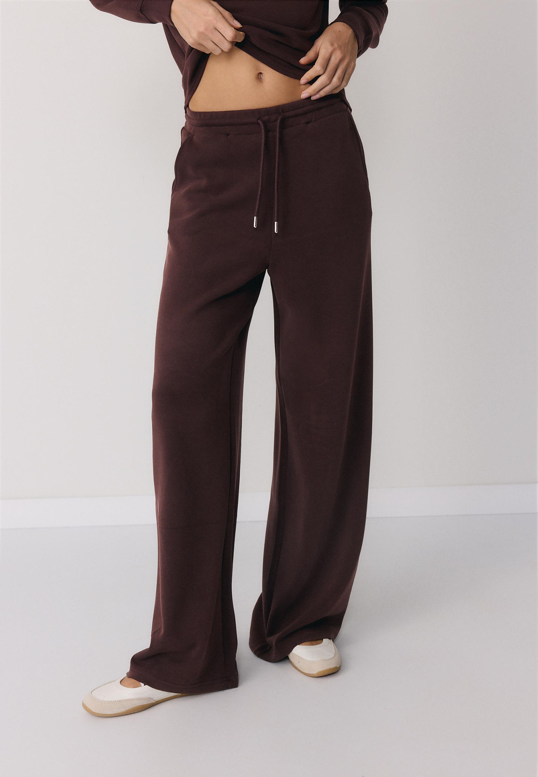 Soft-touch palazzo joggers — Brown