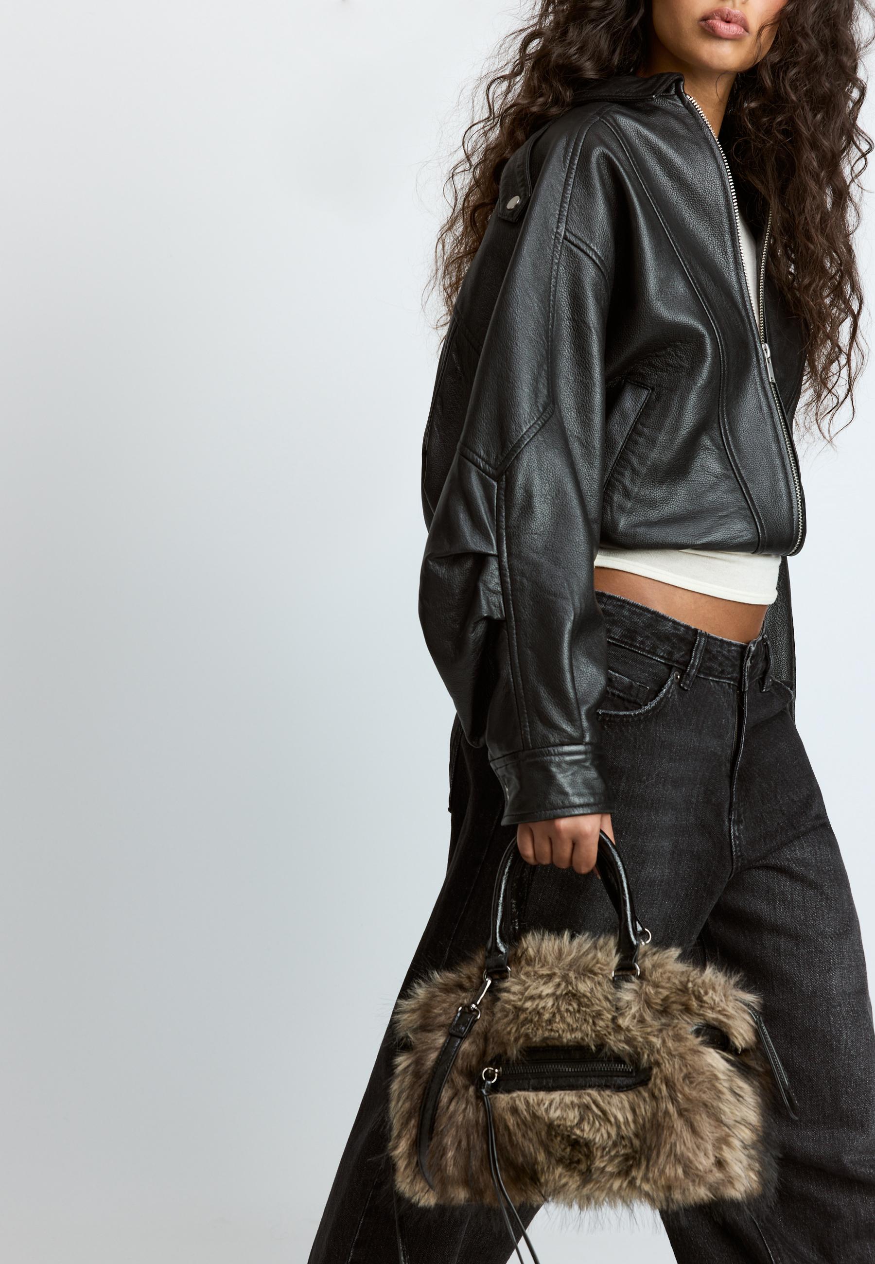 Stradivarius Τσάντα Πόλης Χιαστί Συνθετική Γούνα Καφέ Os