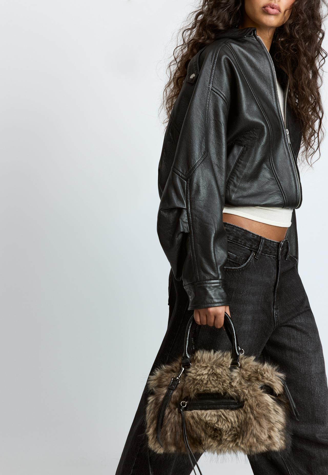 City crossbody bag with faux fur — Brown