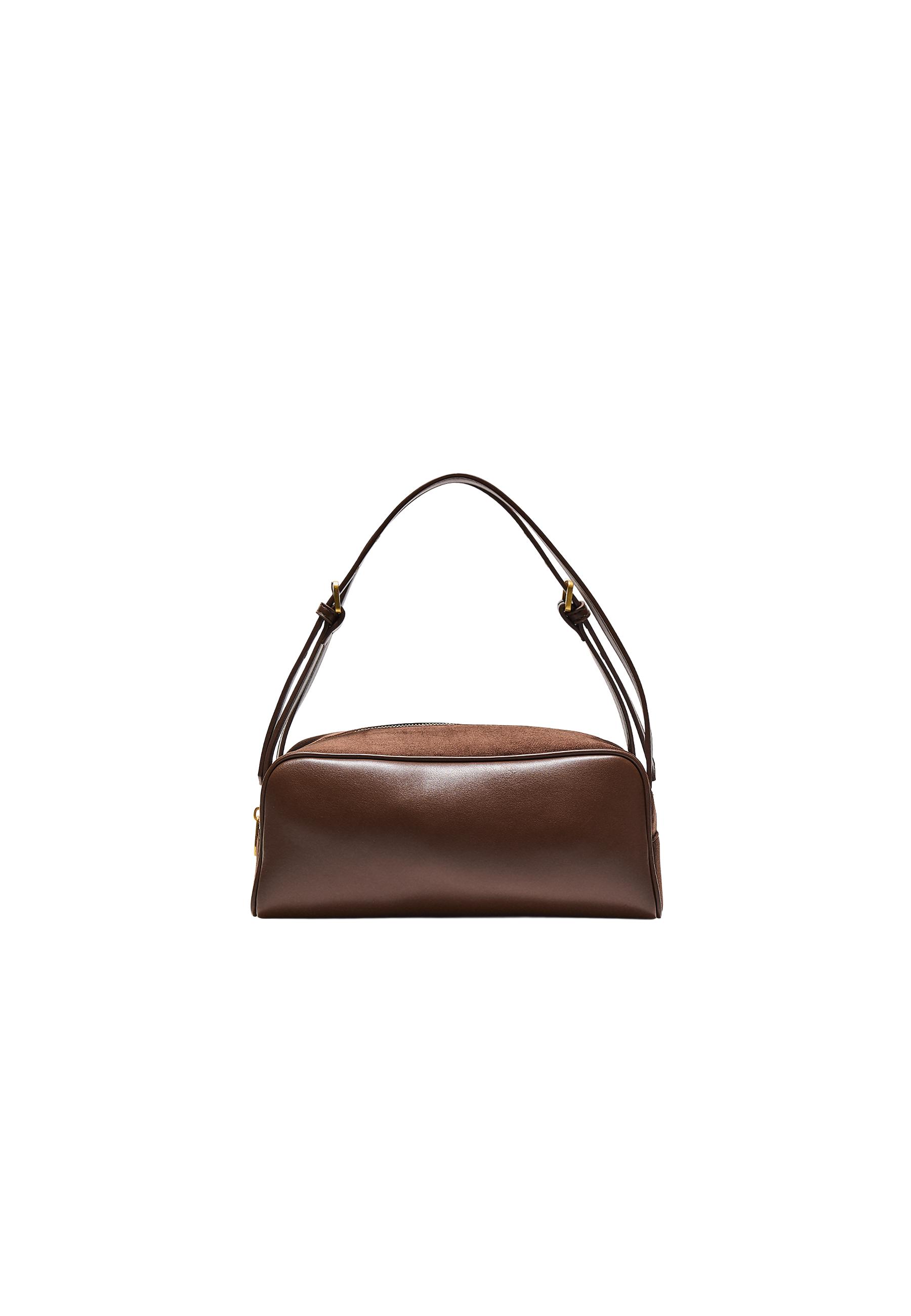 Contrast shoulder bag with double handle — Brown