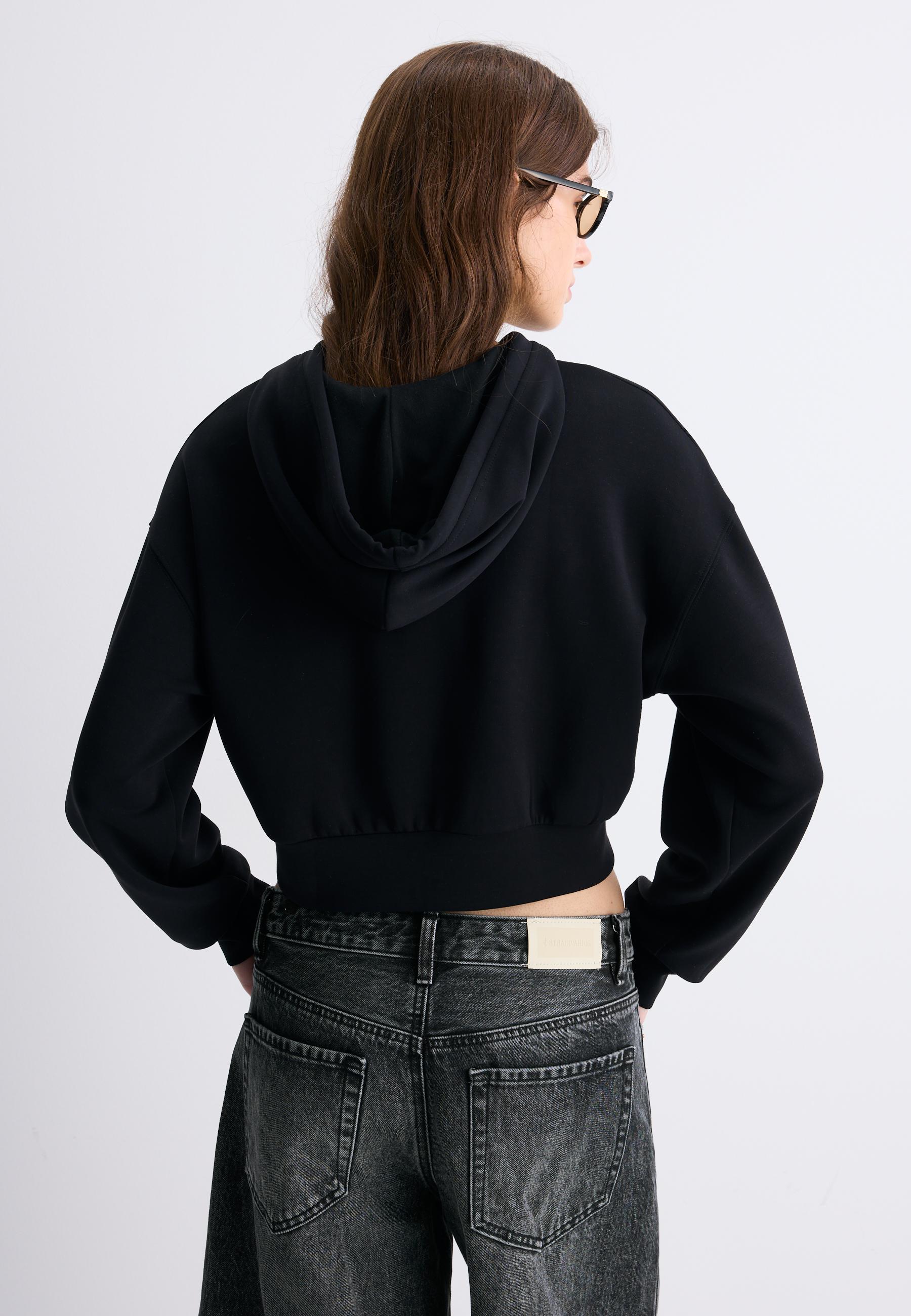 Soft-feel zip-up sweatshirt — Black