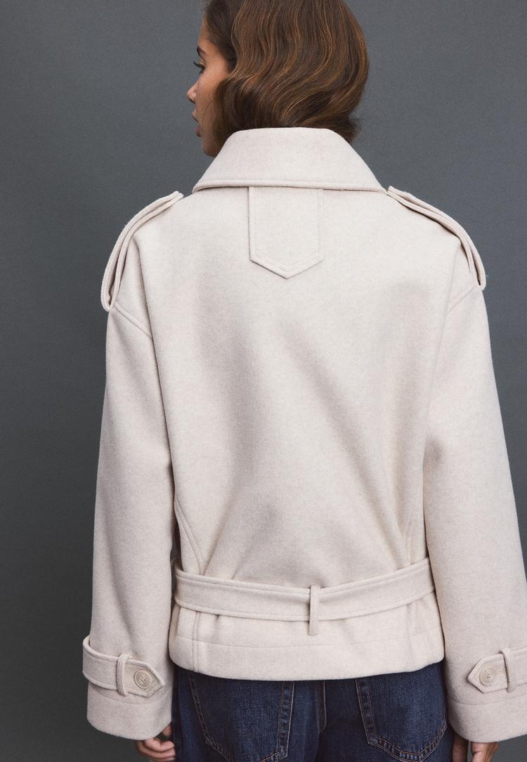  Stradivarius Trench Oversize Με Απαλή Υφή Εκρού L - 4