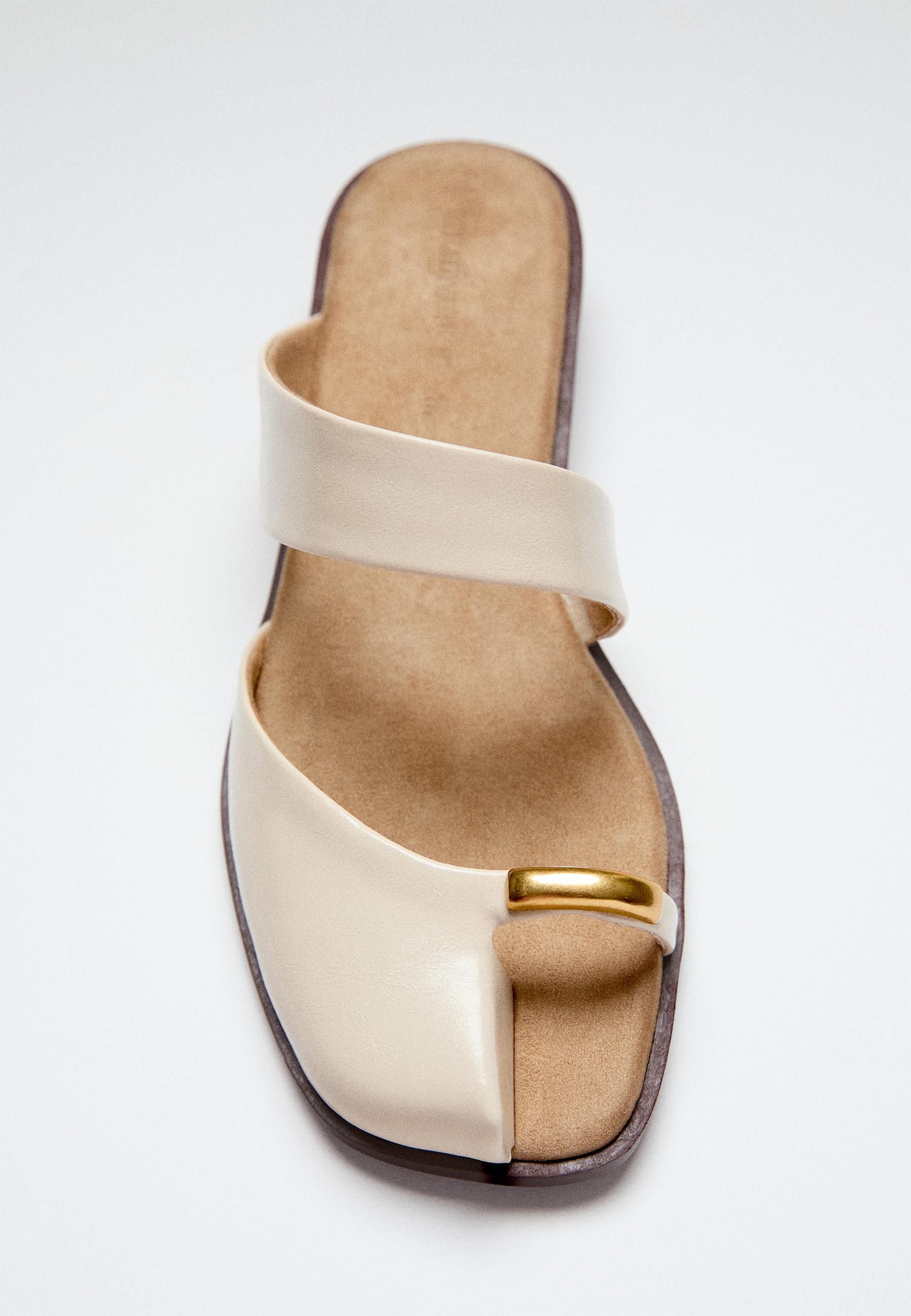 Asymmetric wedge heeled sandals — ECRU