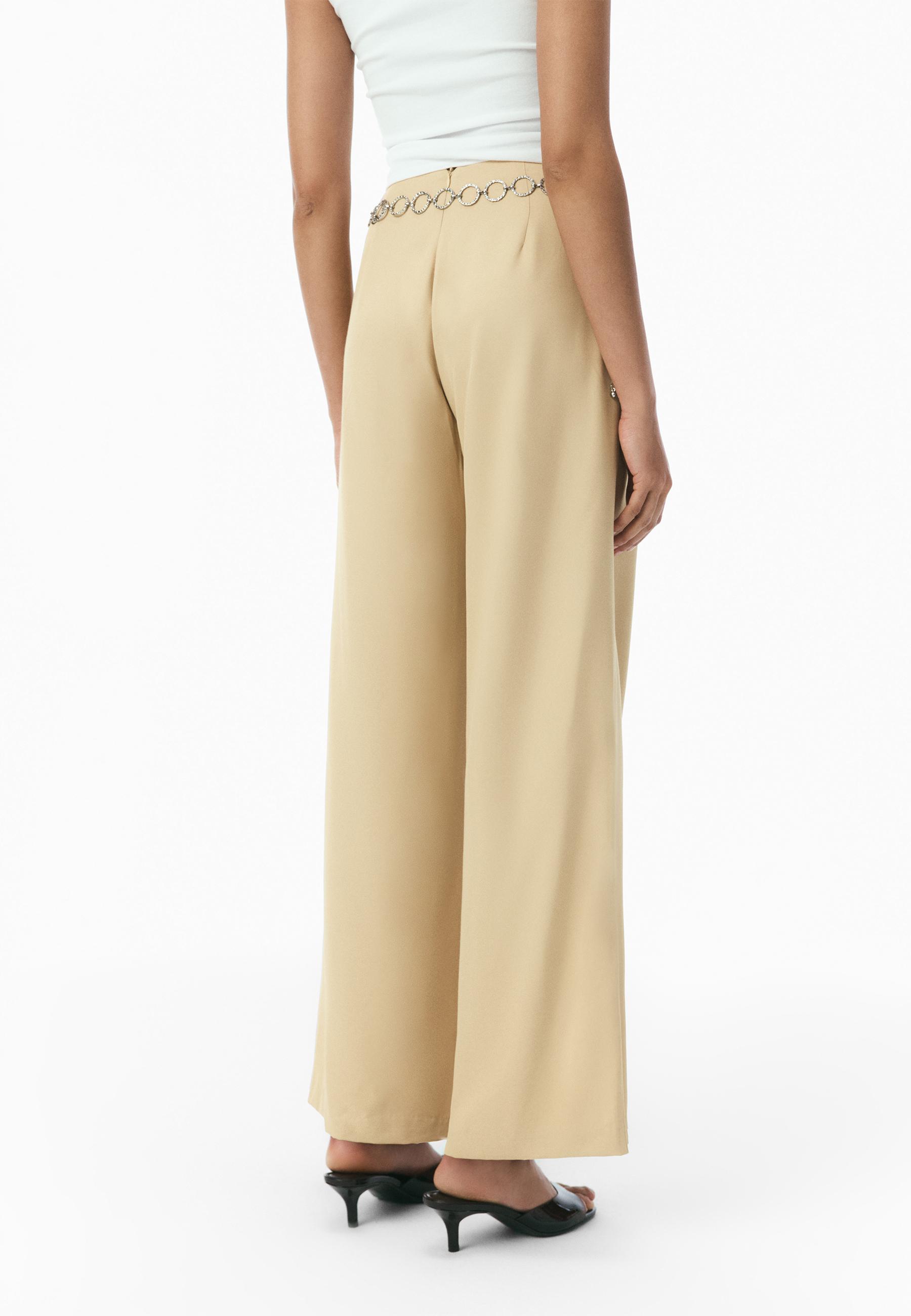 Satin trousers with chain detail — Pastel yellow