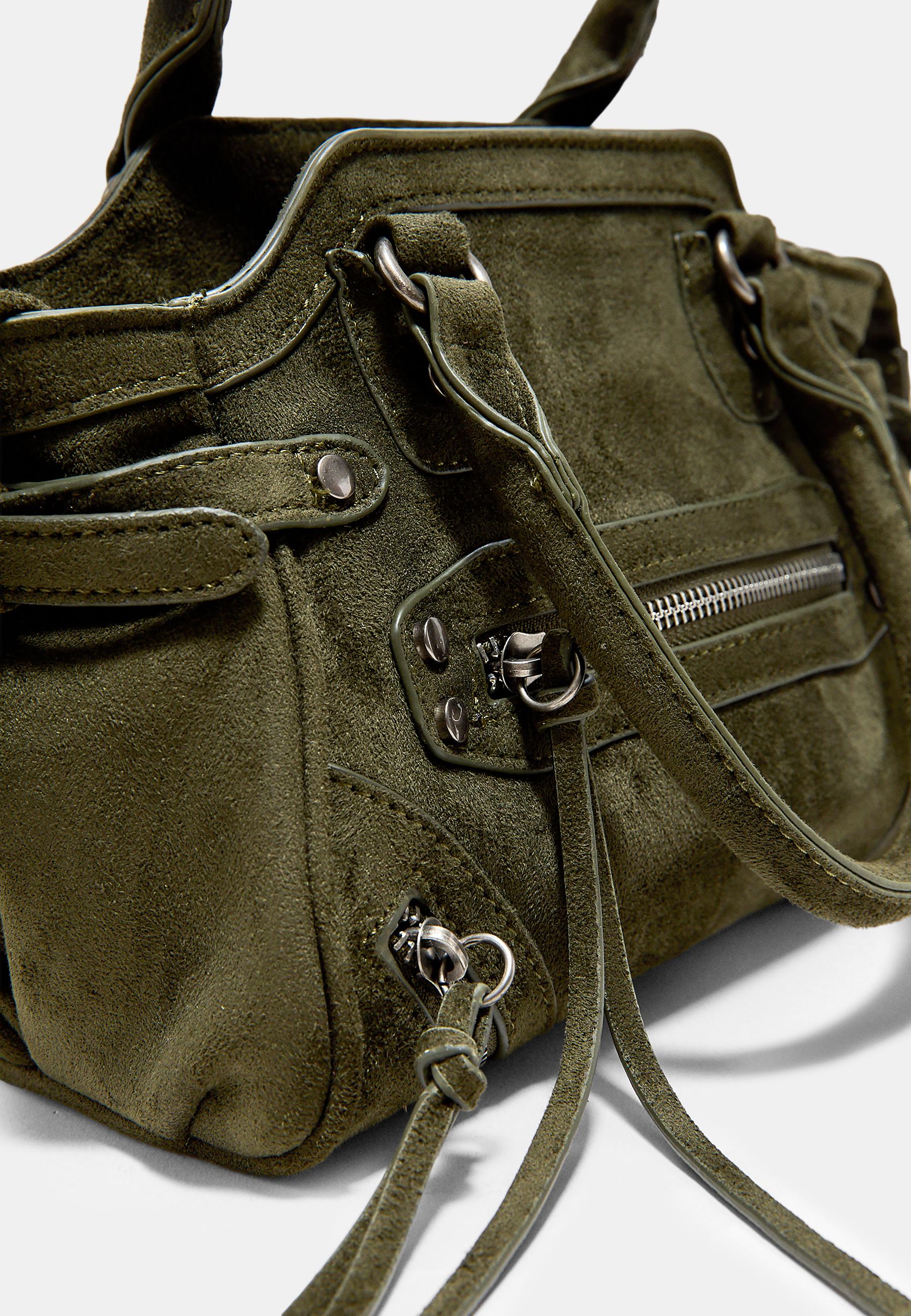 Studded city bag with zip pullers — Khaki