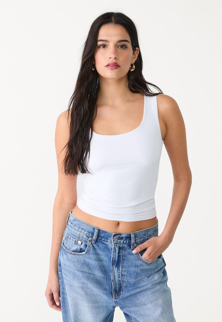 Stradivarius Tricou Din Poliamidă Cu Bretele Late Alb S