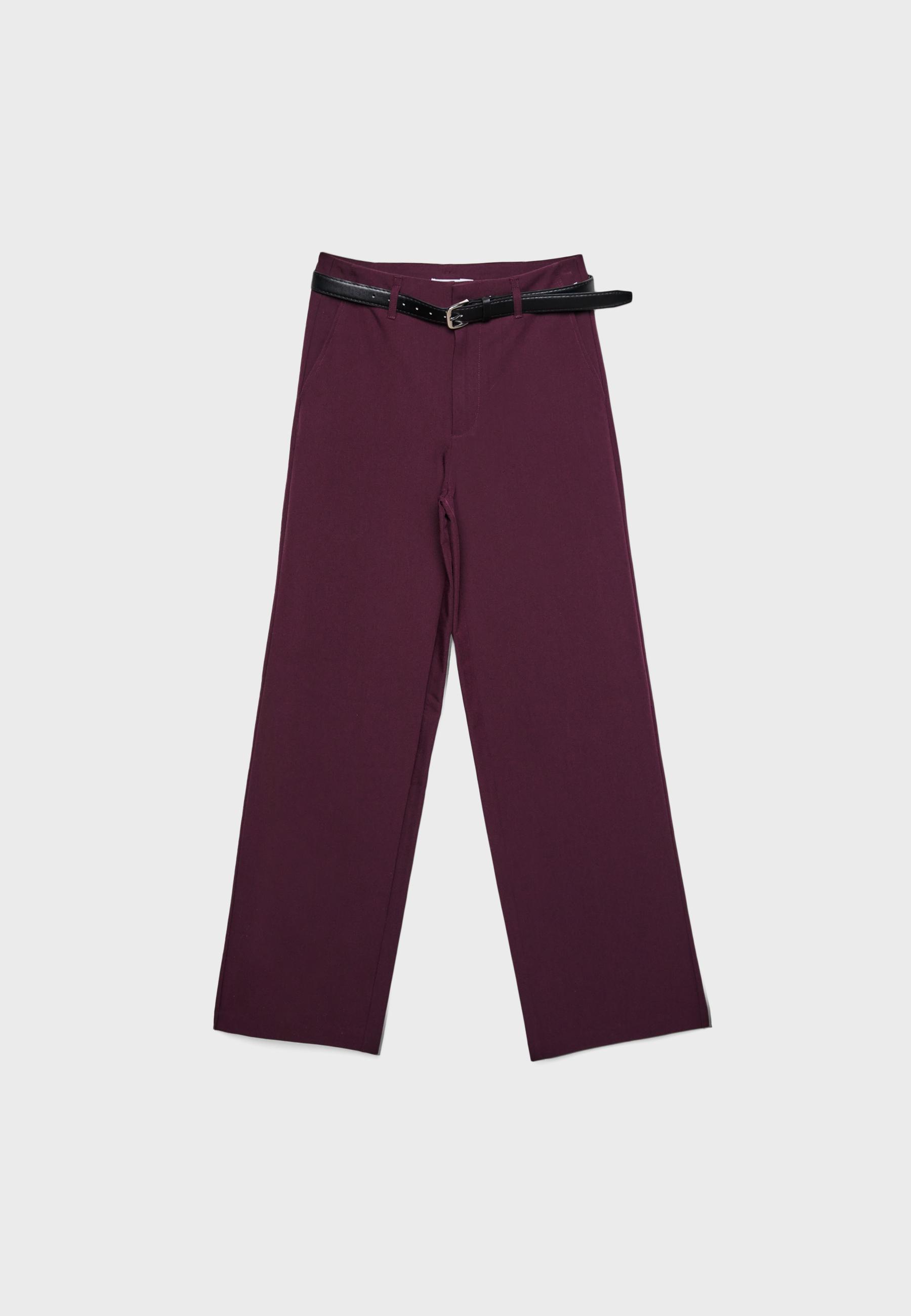 Düz kesim dökümlü kemerli pantolon - Görsel 6
