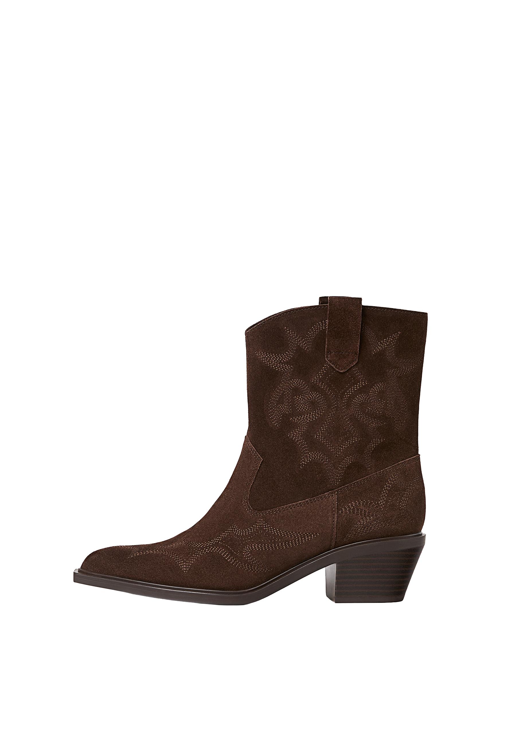 Split leather heeled cowboy ankle boots — BROWN