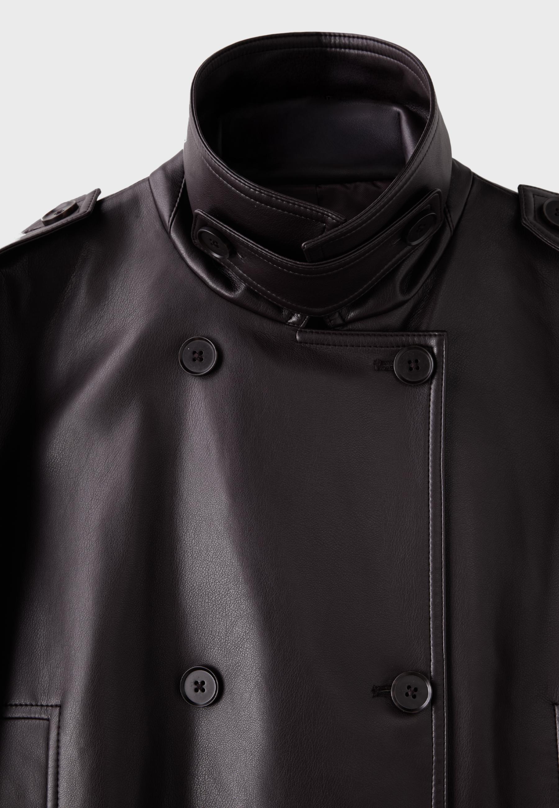 Leather effect peplum trench coat — Purple