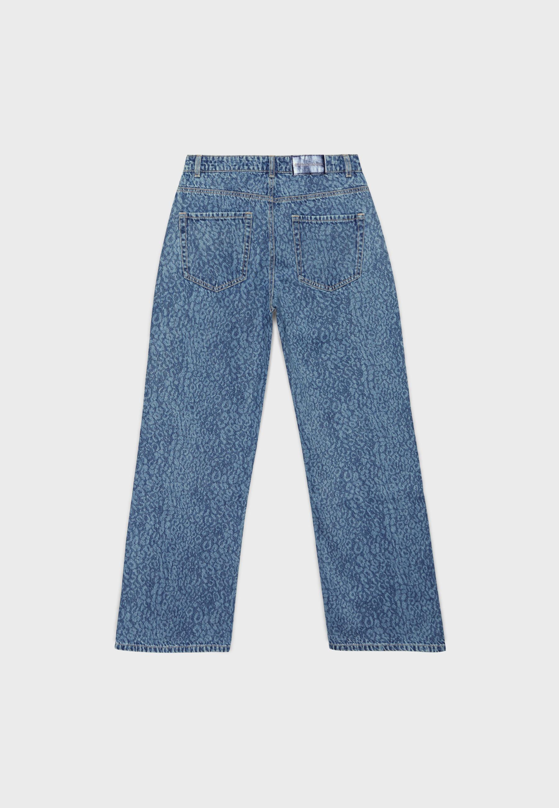 Leopar parlak straight fit jean