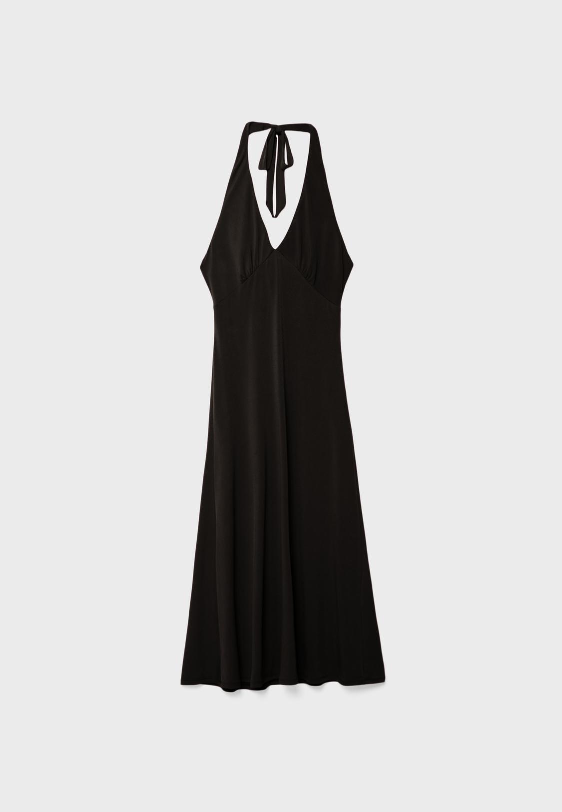 Stradivarius Midi Dress With Knot In Back Black M