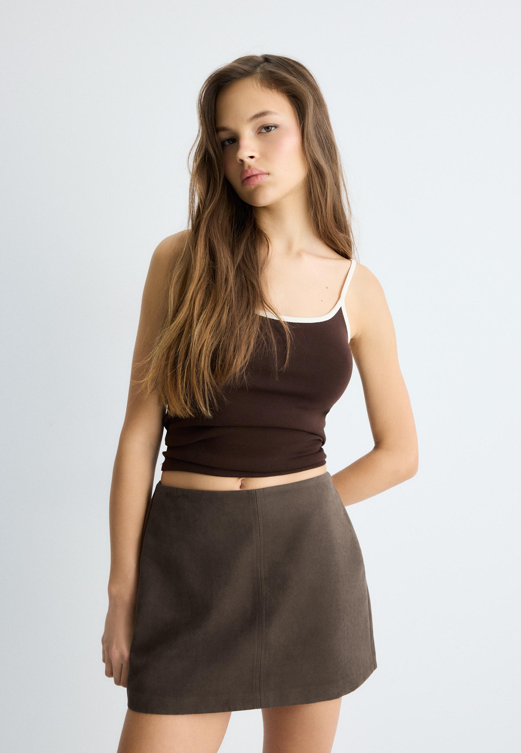 Faux suede mini skort — Brown