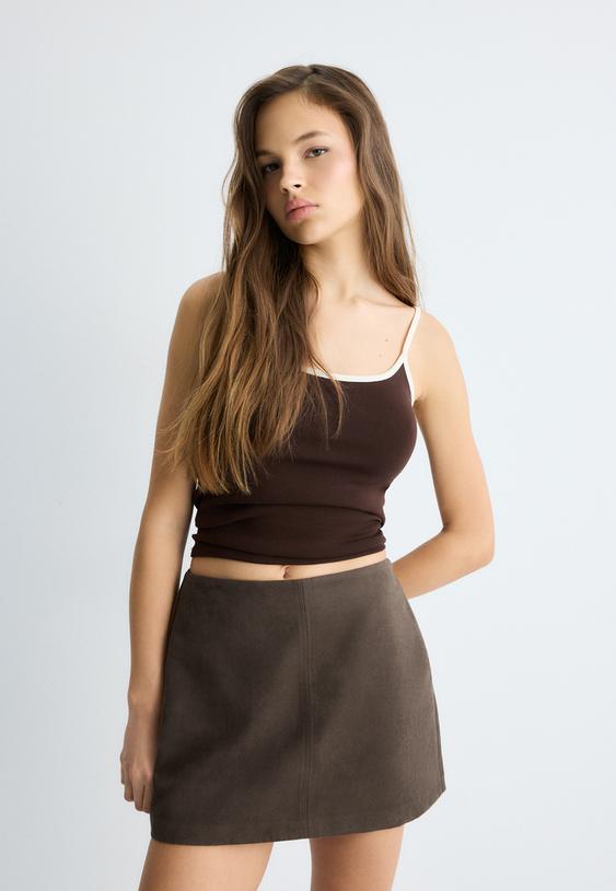 falda pantalon mini efecto antelina