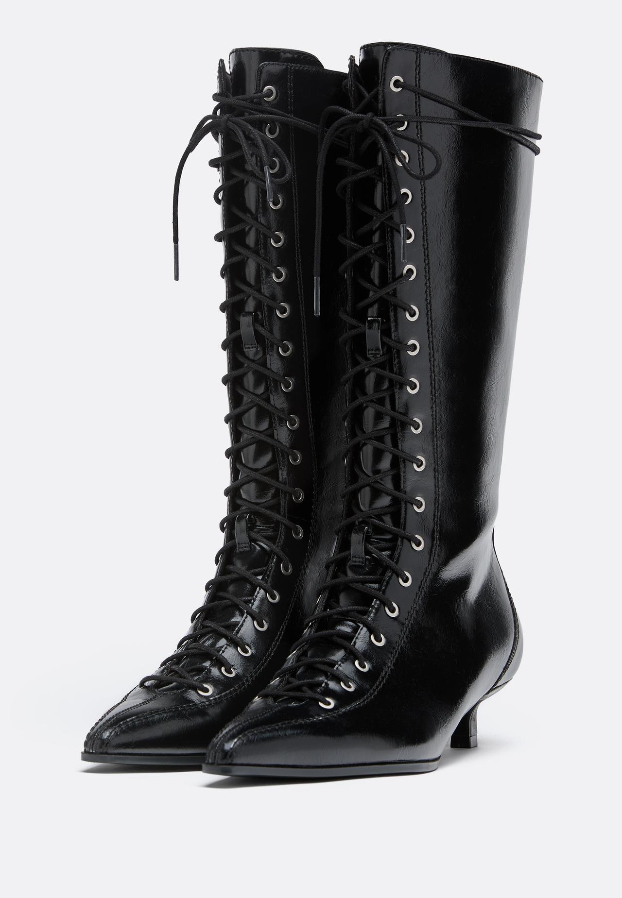 Lace-up kitten heel boots — BLACK 