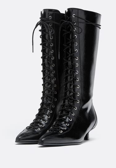 Lace-up kitten heel boots — BLACK  2