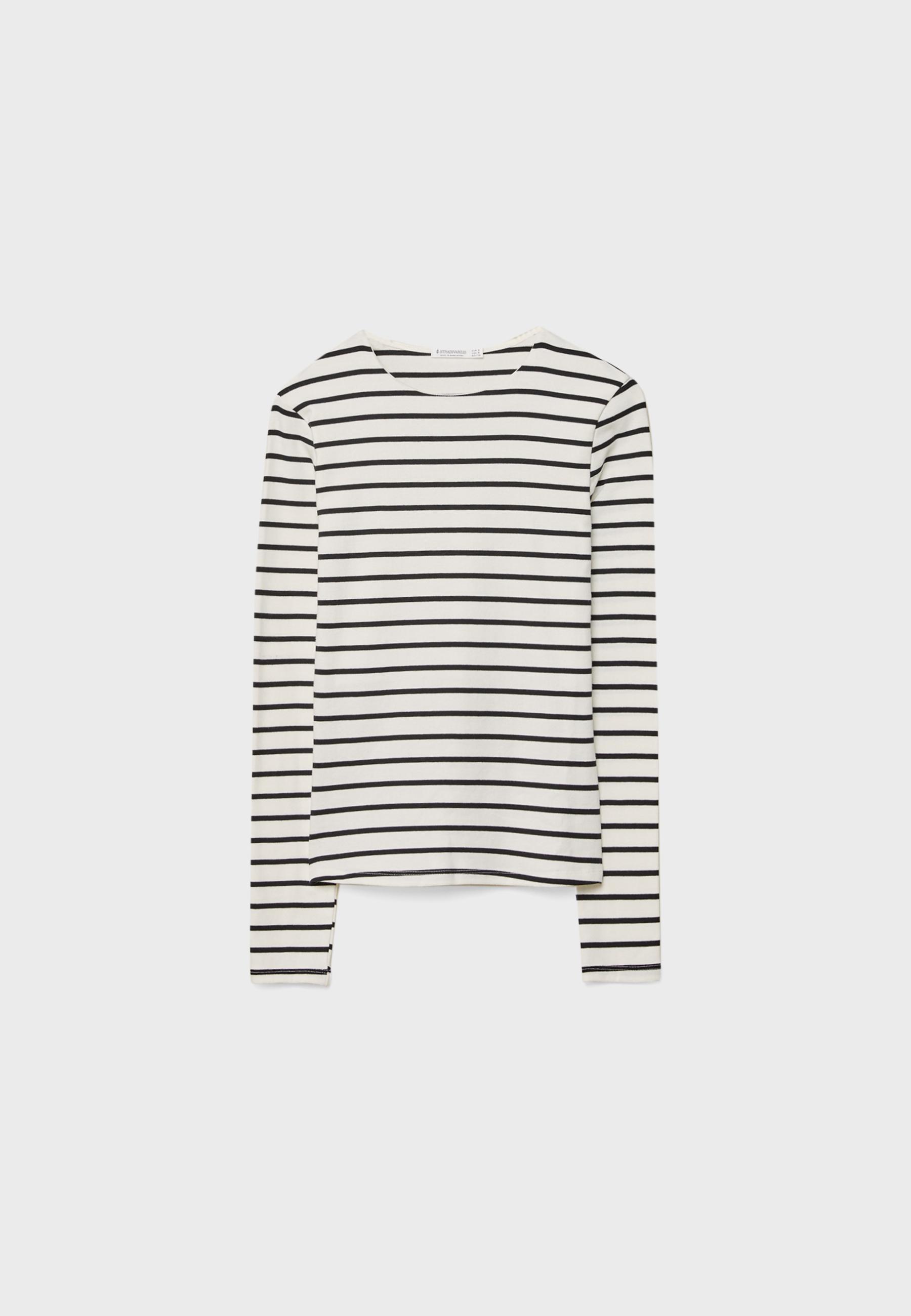 Basic long sleeve striped T-shirt — Ecru
