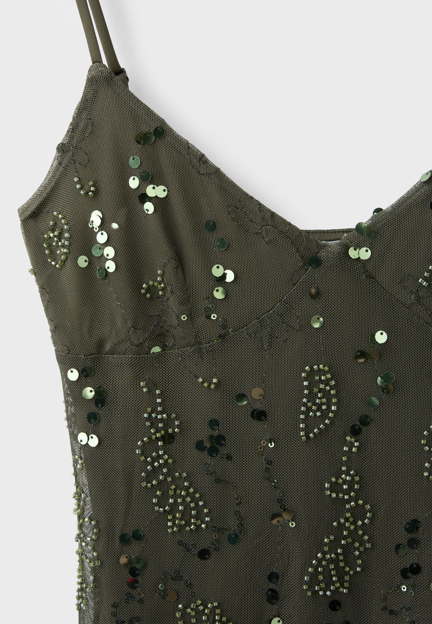 Rhinestone short dress — Khaki