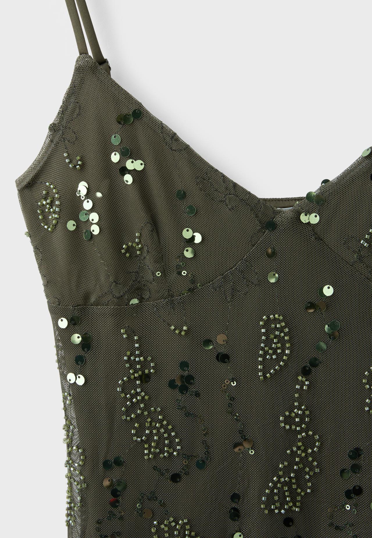 Rhinestone short dress — Khaki