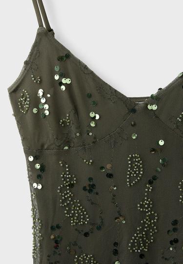 Rhinestone short dress — Khaki 9