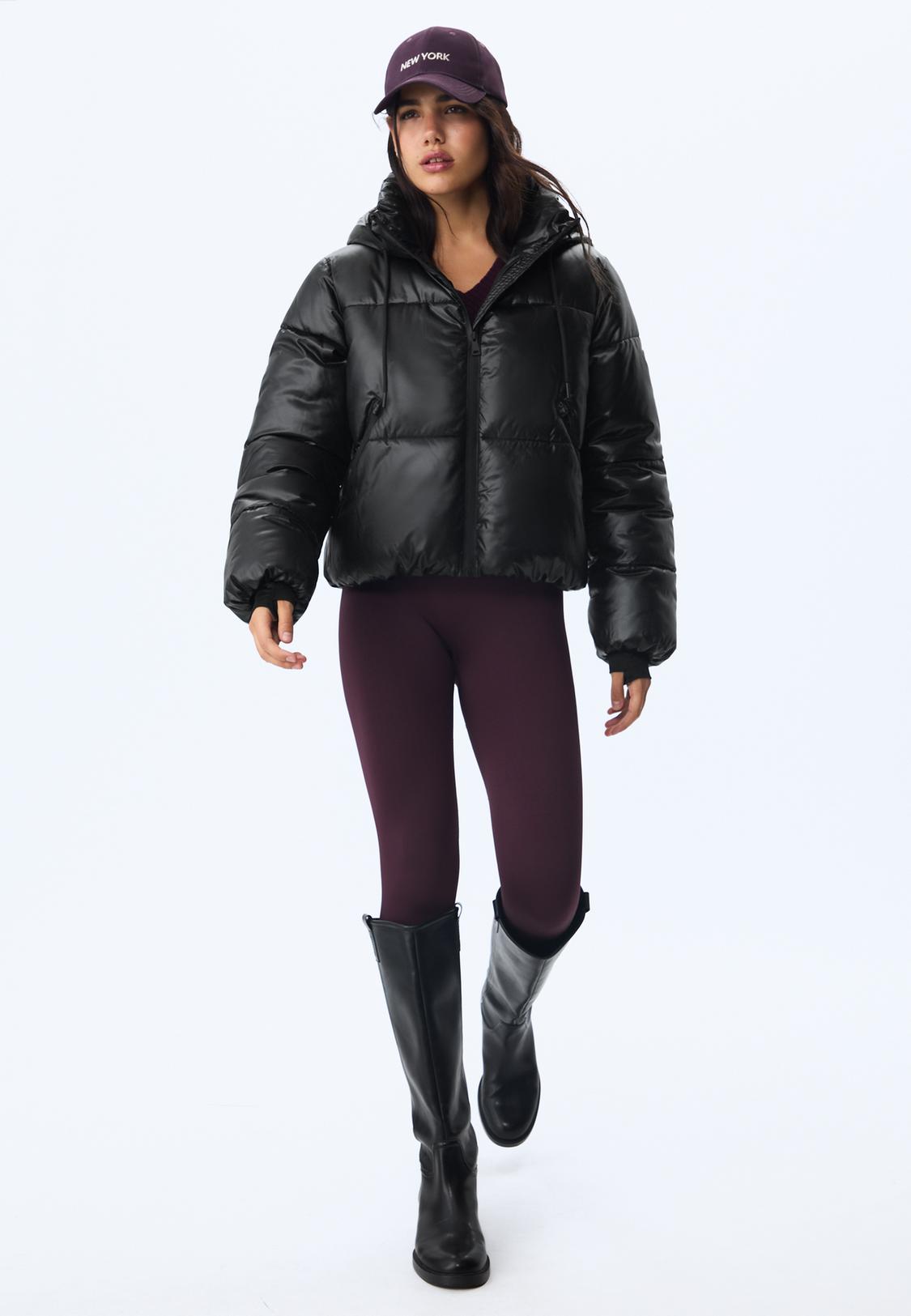 Metallic hooded puffer jacket Women's fashion Stradivarius Serbia