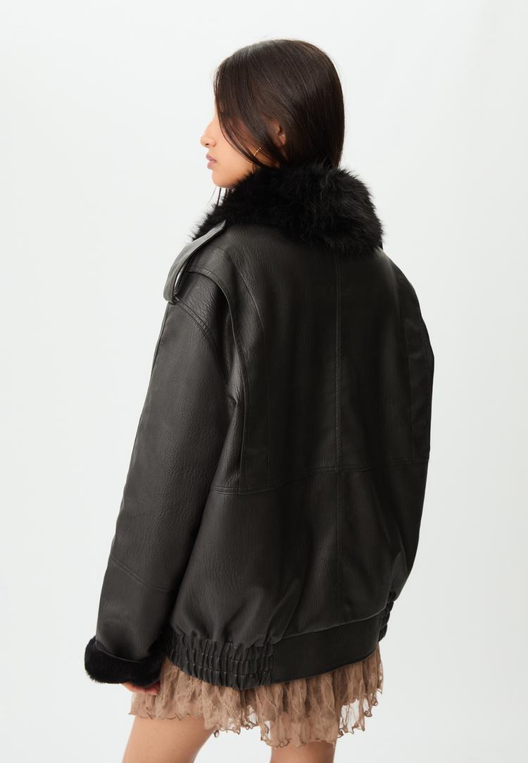contrast leather effect jacket