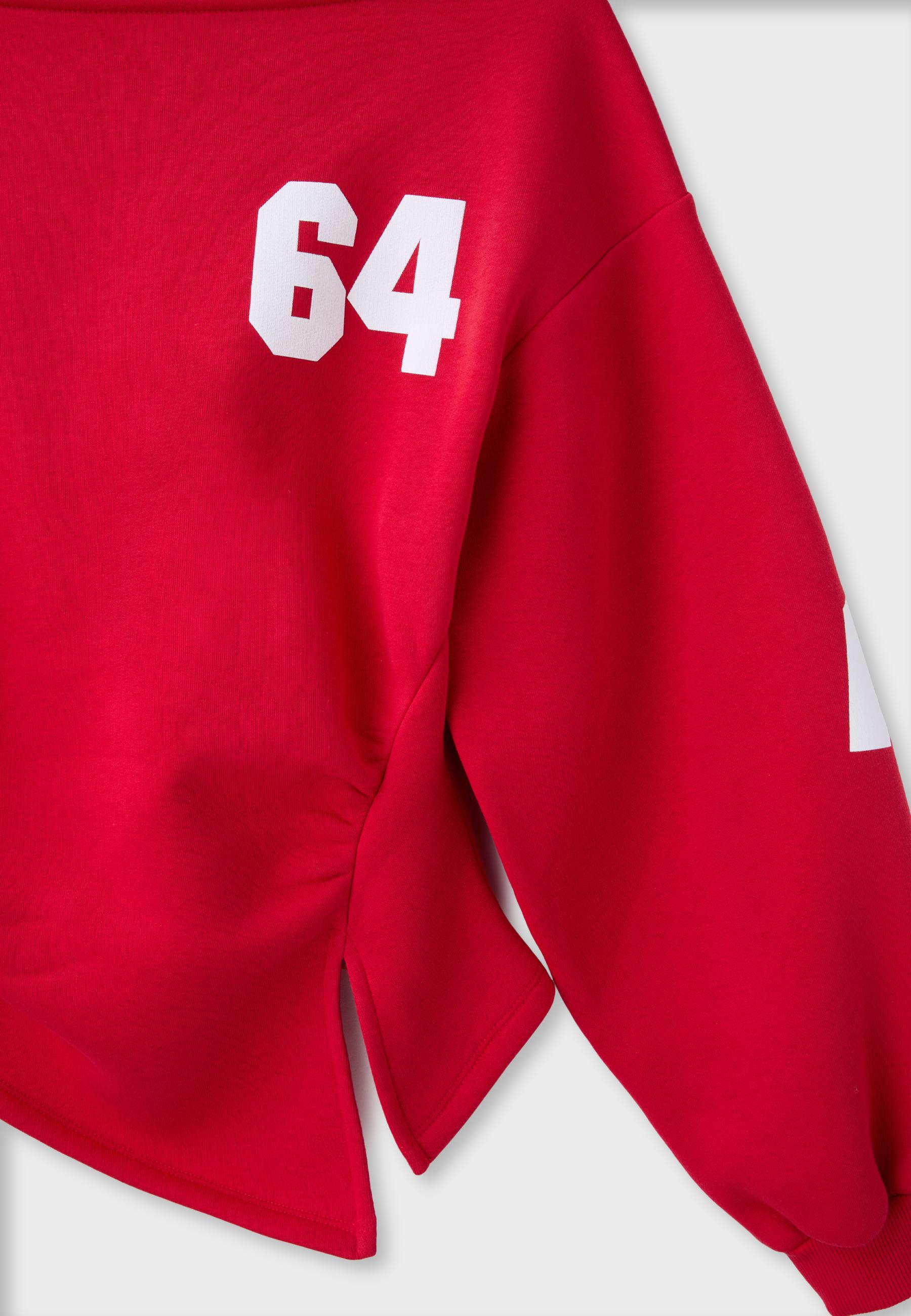 Fitted asymmetric print sweatshirt — Red