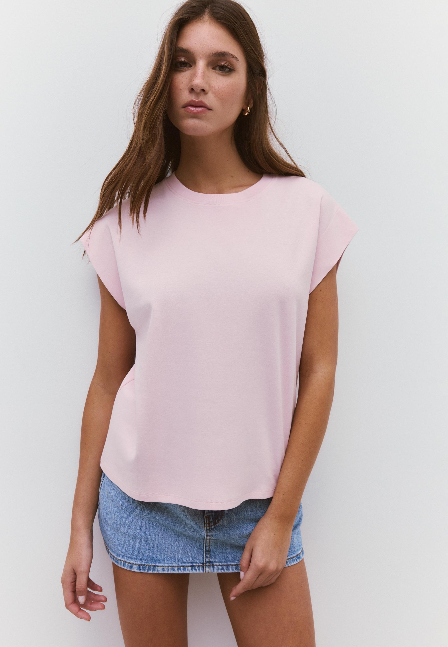 B06 Basic dropped-shoulder T-shirt — Salmon pink