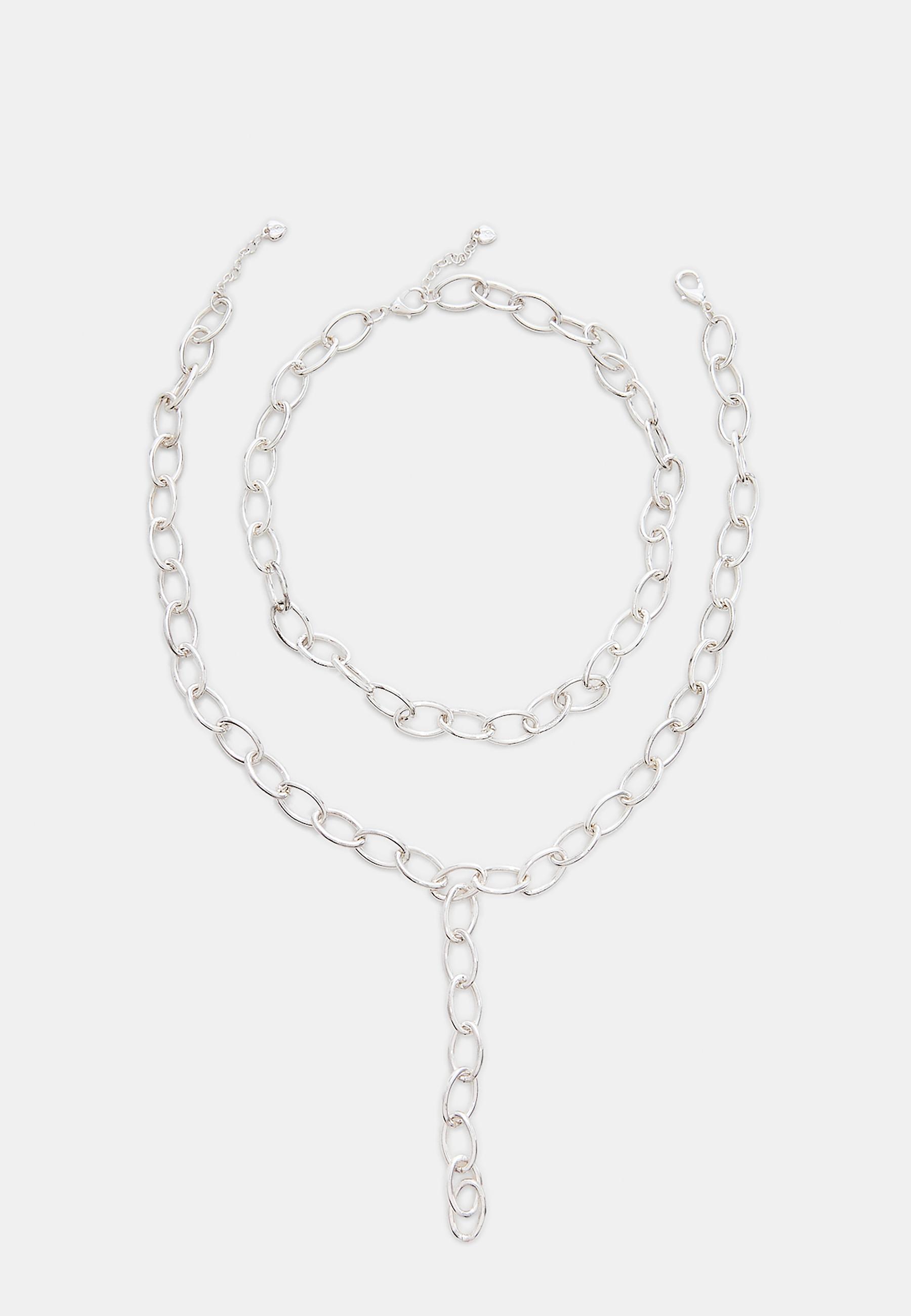 Stradivarius Σετ 2 Κολιέ Lariat Με Αλυσίδα Γκρι Os