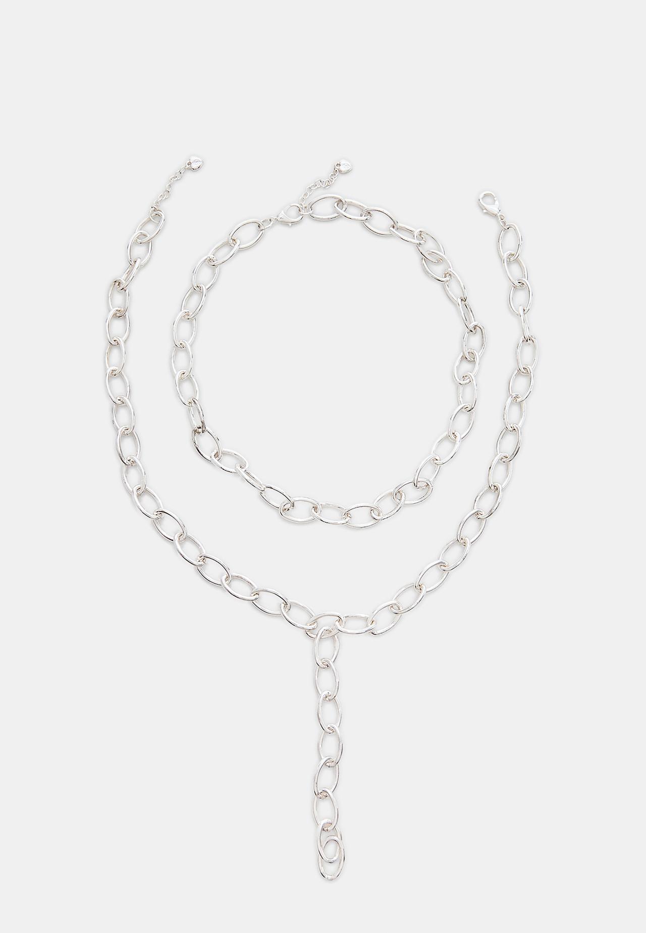 Set of 2 chain lariat necklaces — Grey