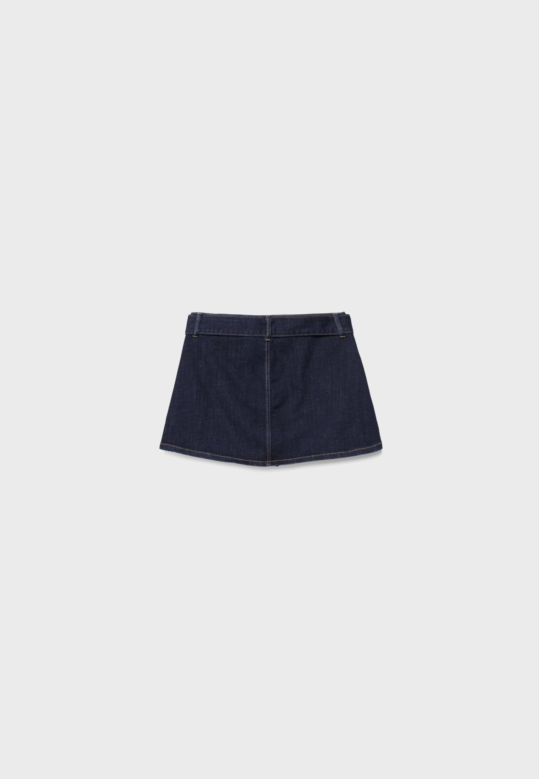 Denim skort with belt — RINSE BLUE DENIM