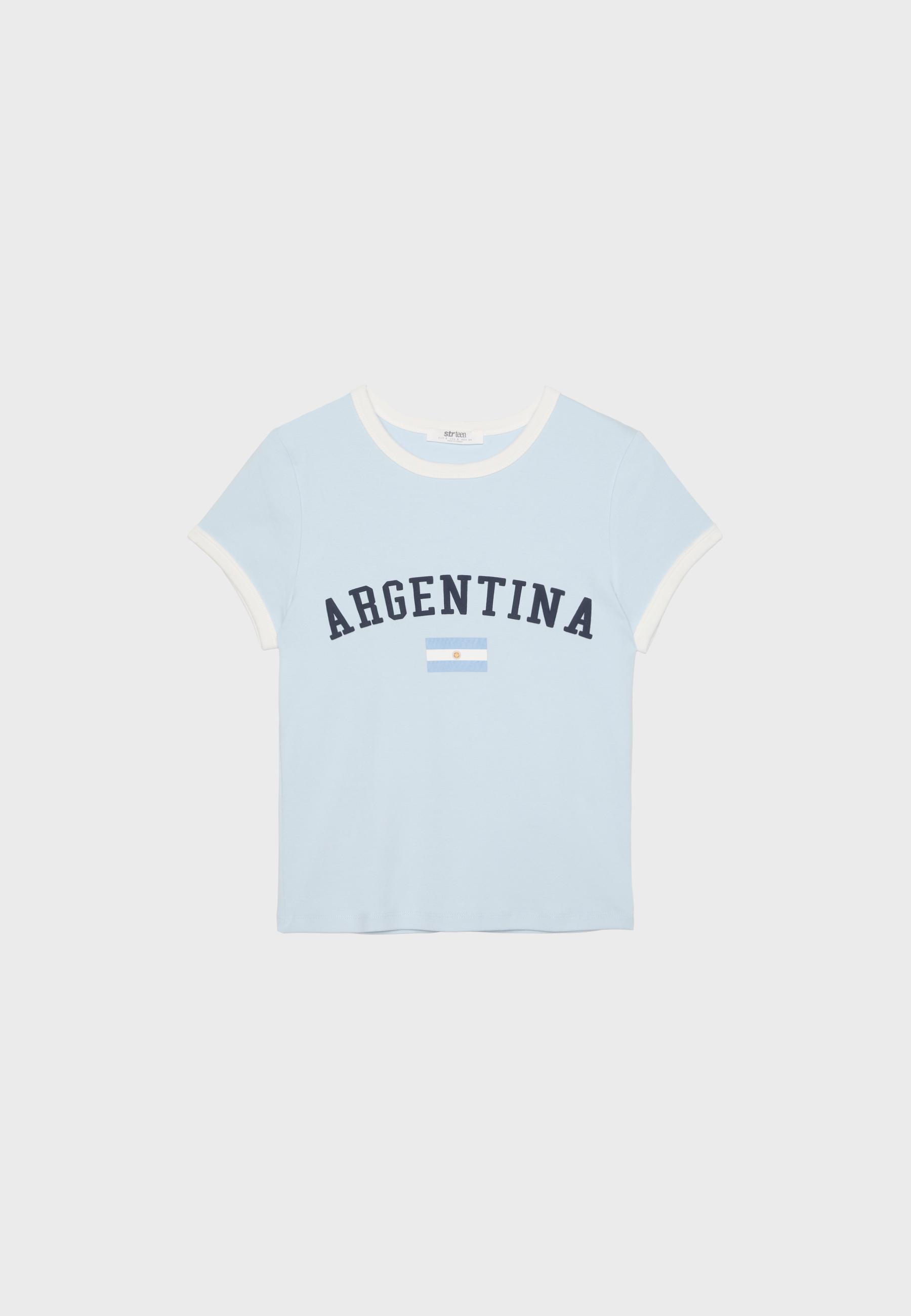 Printed short sleeve T-shirt — Sky blue