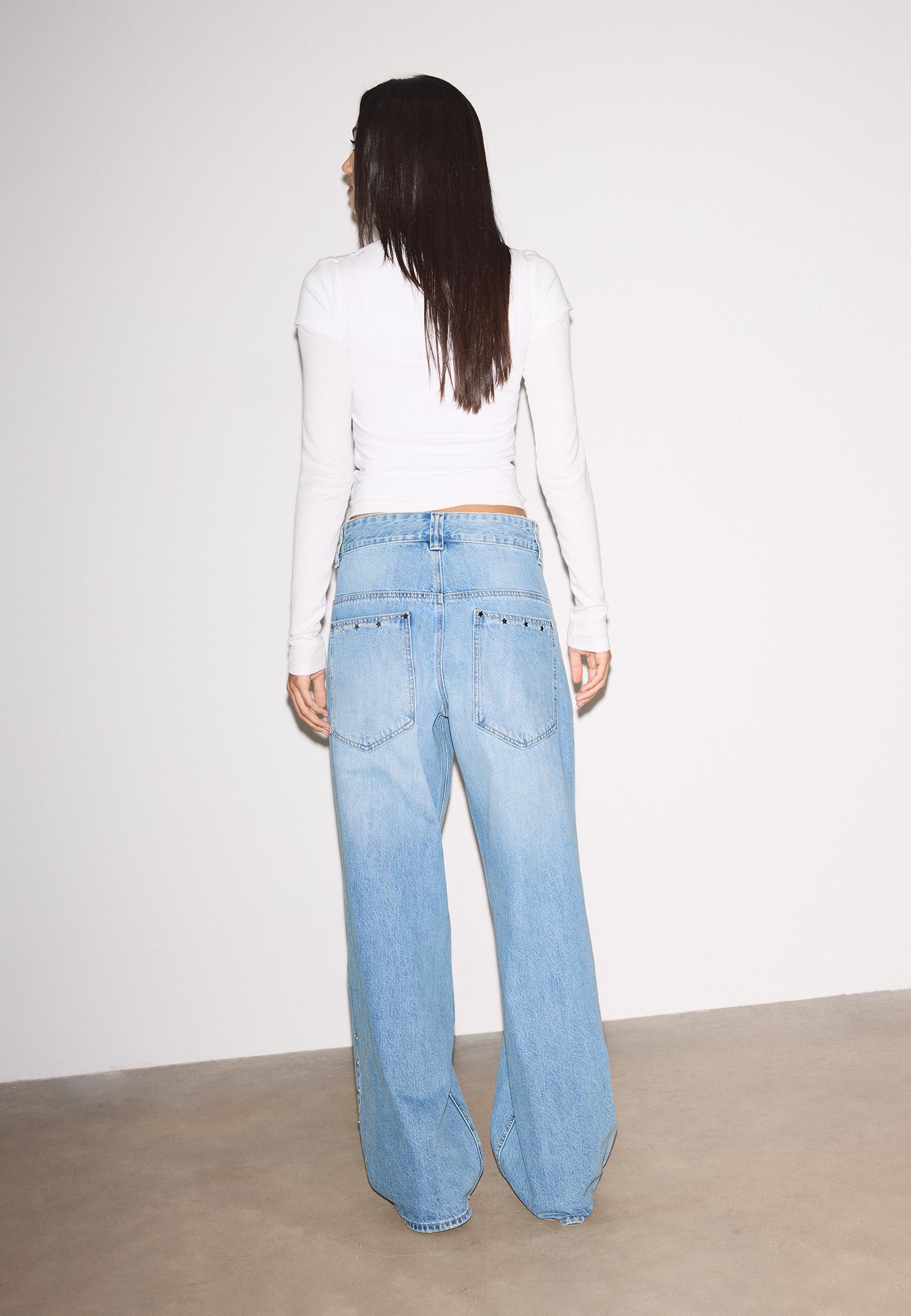 Super baggy jeans with side stars — MEDIUM LIGHT BLUE DENIM