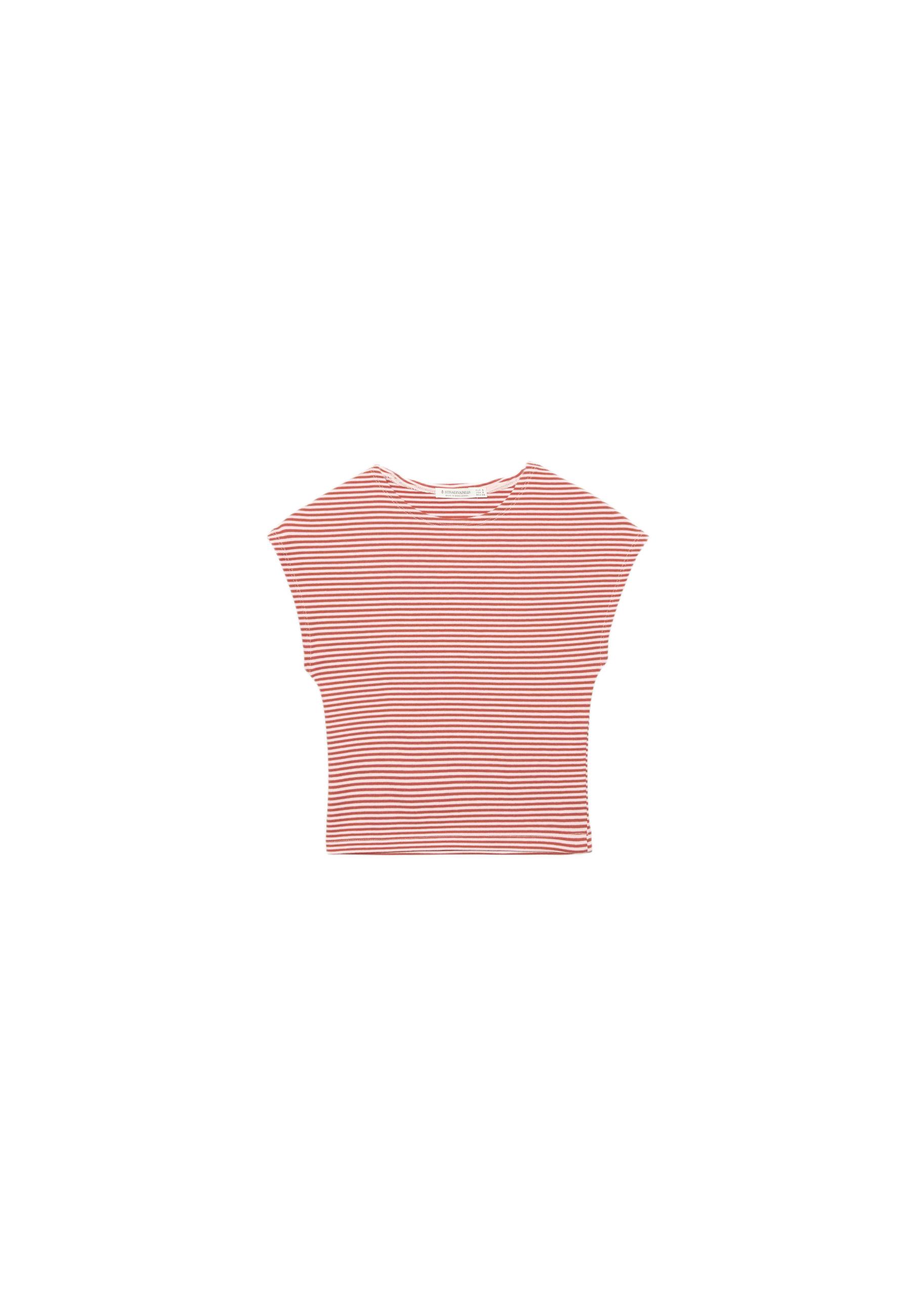 Basic striped mini sleeve T-shirt — Salmon pink