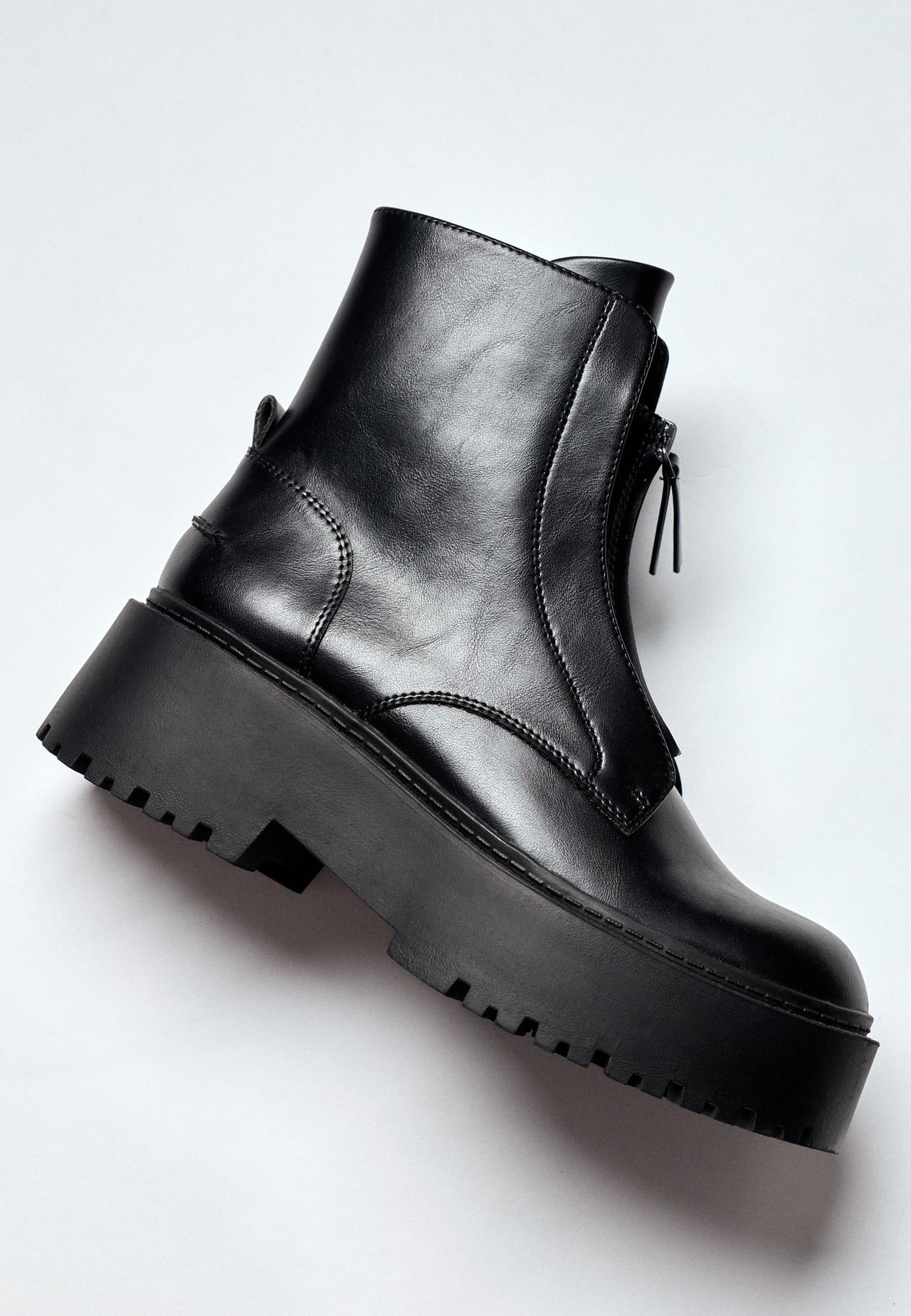 Flat platform zip ankle boots — BLACK