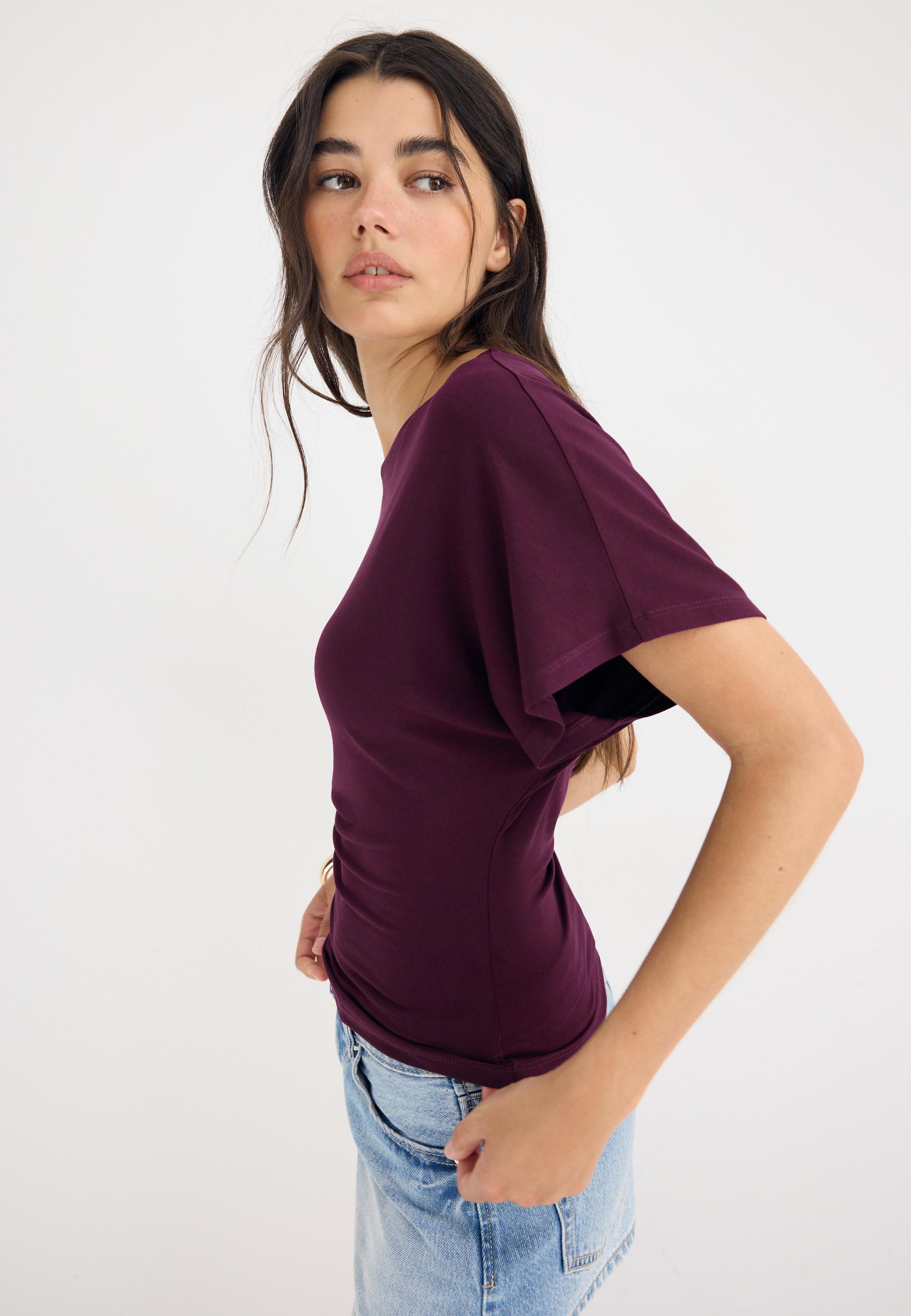 Short sleeve boat neck T-shirt — Purple